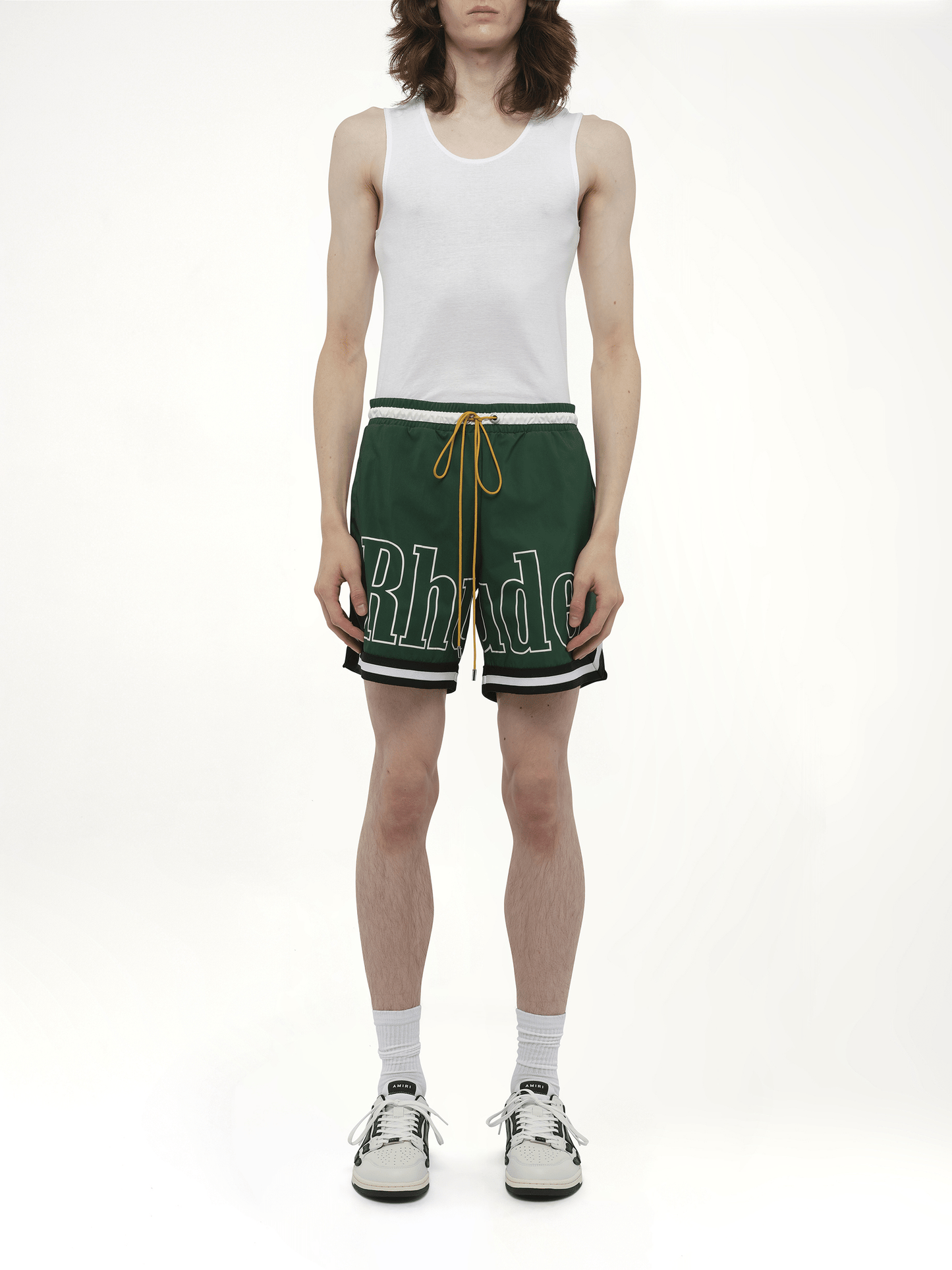 Rhude Logo Basketball Swim Short in Forest Green/Black/White