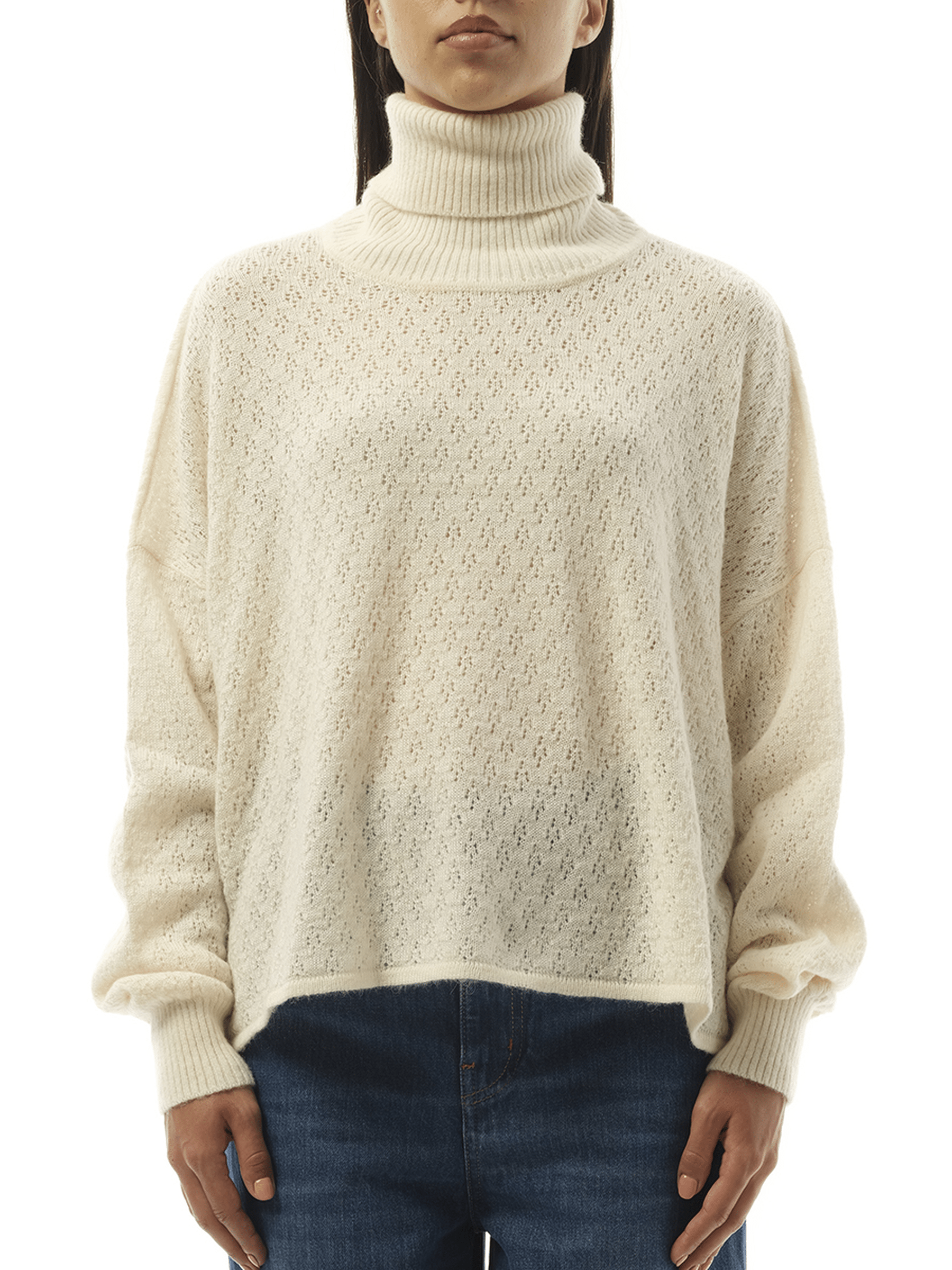 Chloe Fluffy Pointelle Sweater in Iconic Milk