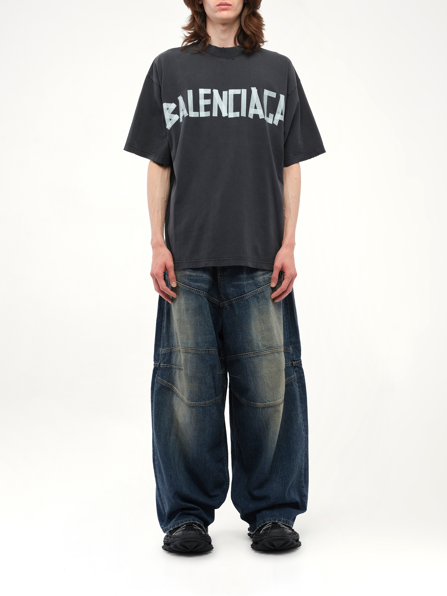 Balenciaga Tape Type Medium Fit T-Shirt in Faded Washed Black