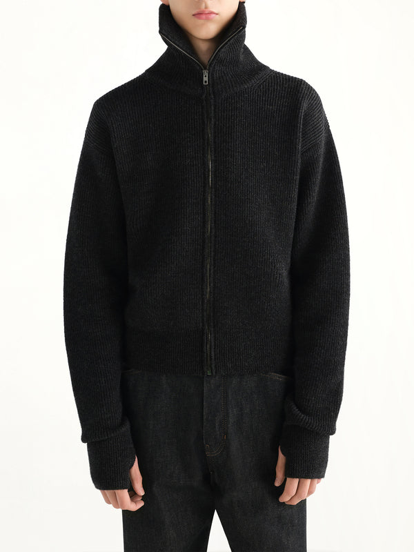 Zipped Cardigan in Ash Melange