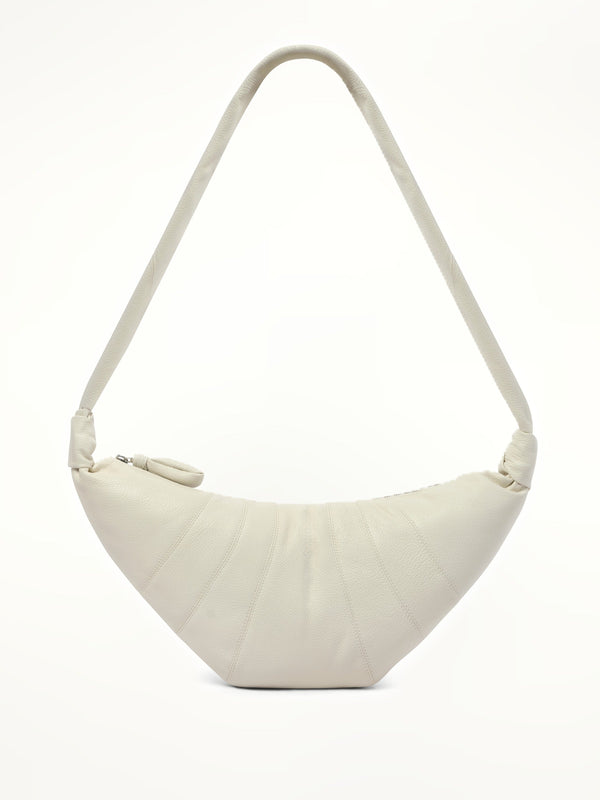 Cowhide Medium Croissant Bag in Chalk
