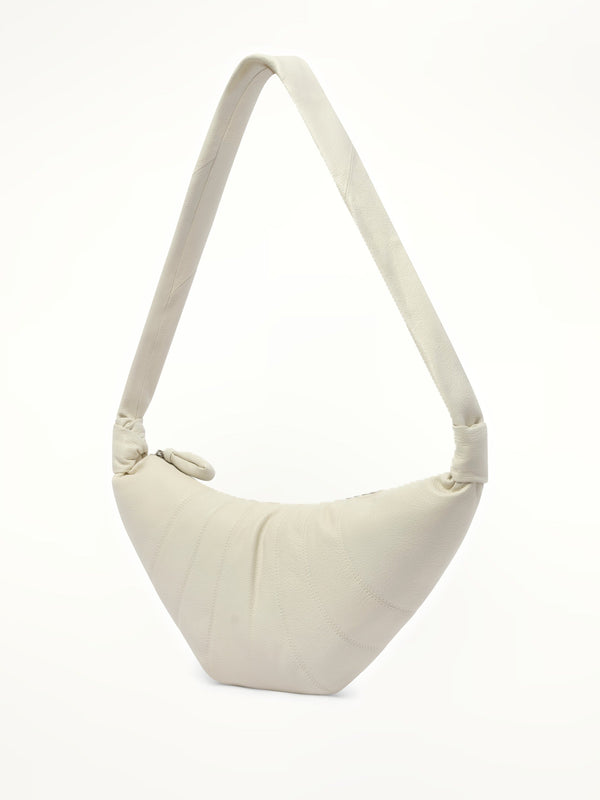 Cowhide Medium Croissant Bag in Chalk