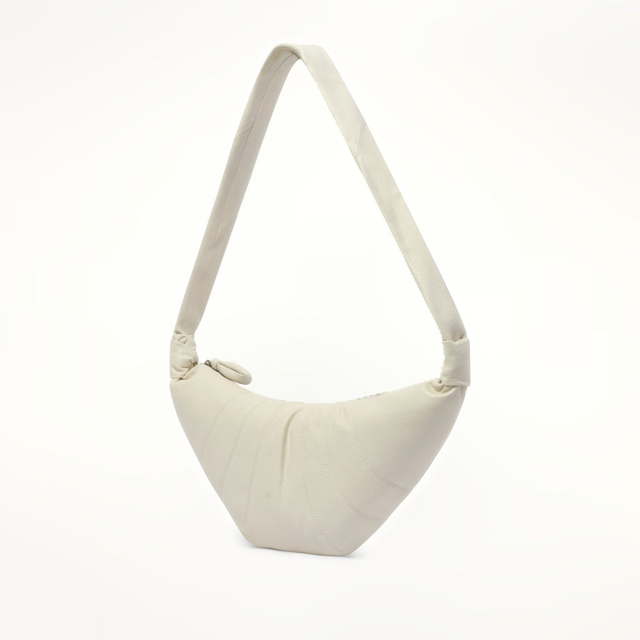 Cowhide Medium Croissant Bag in Chalk