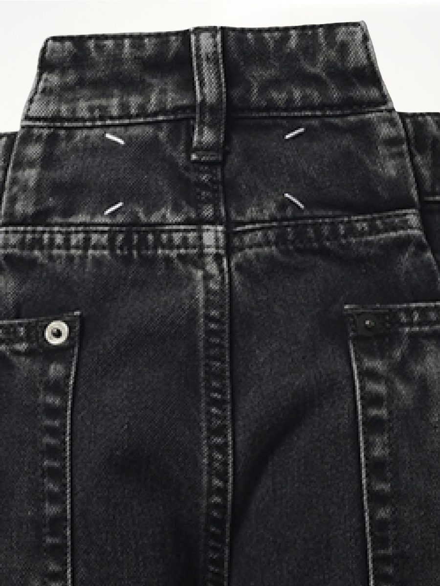 Cut Out Waistband Relaxed Fit Denim Jeans in Black