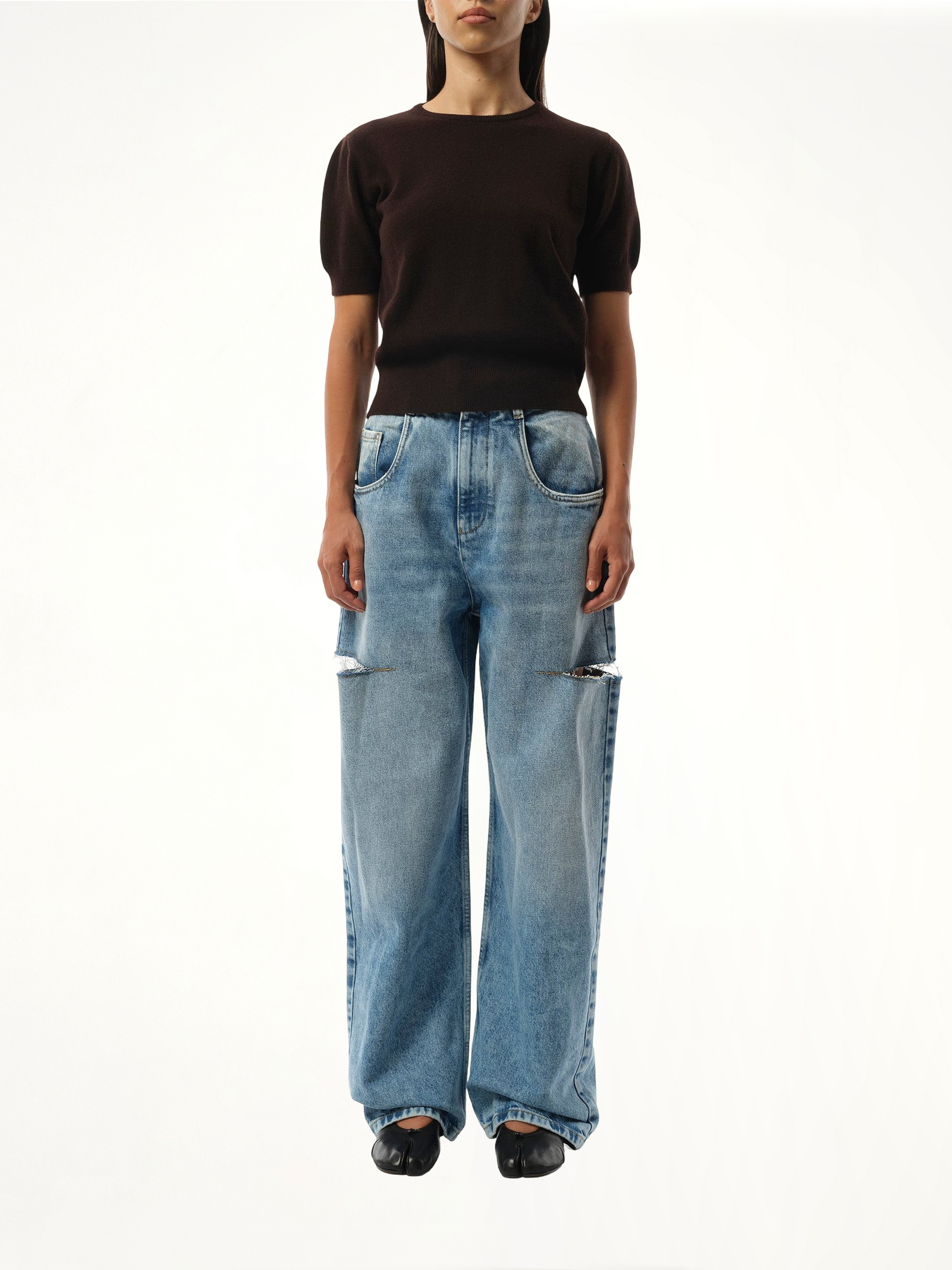 Short-sleeved Sweater in Dark Brown