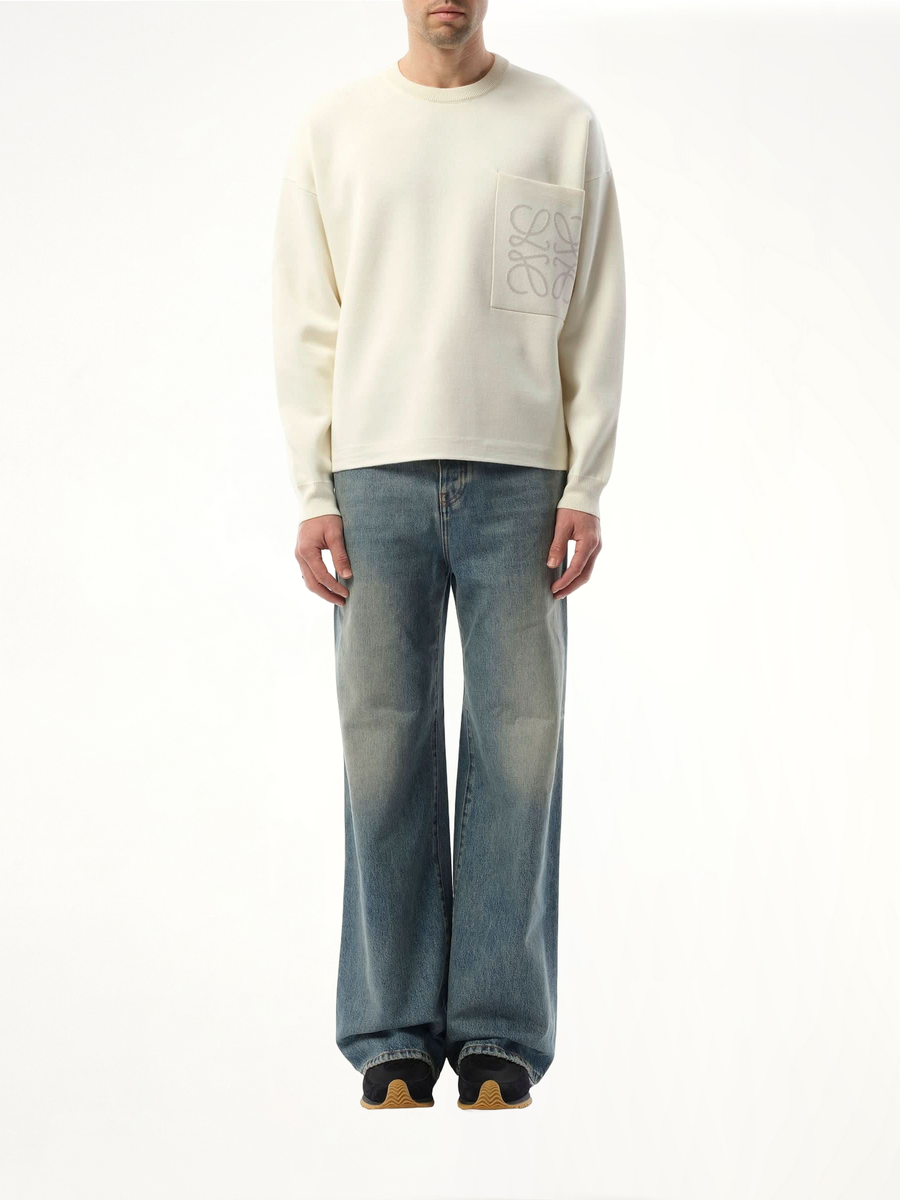 Anagram Pocket Sweater in White/Light Grey