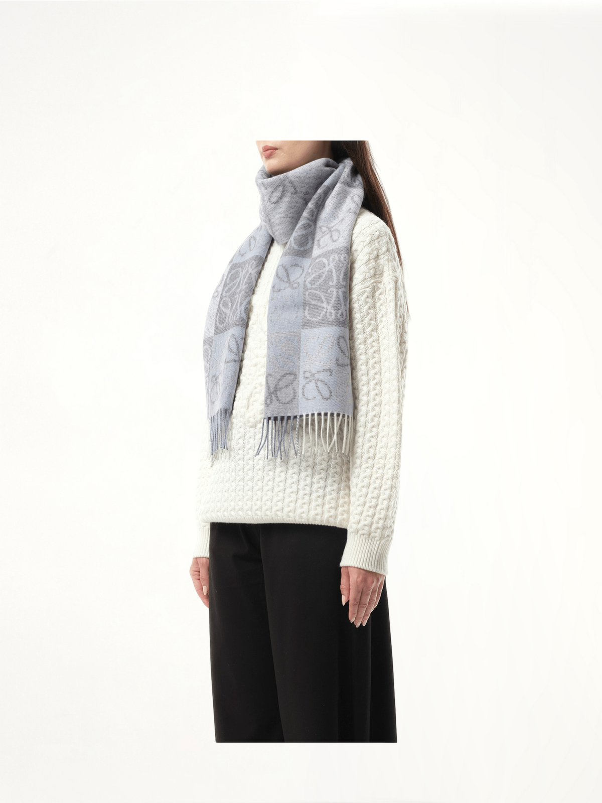 Anagram Wool Cashmere Scarf in Blue/White