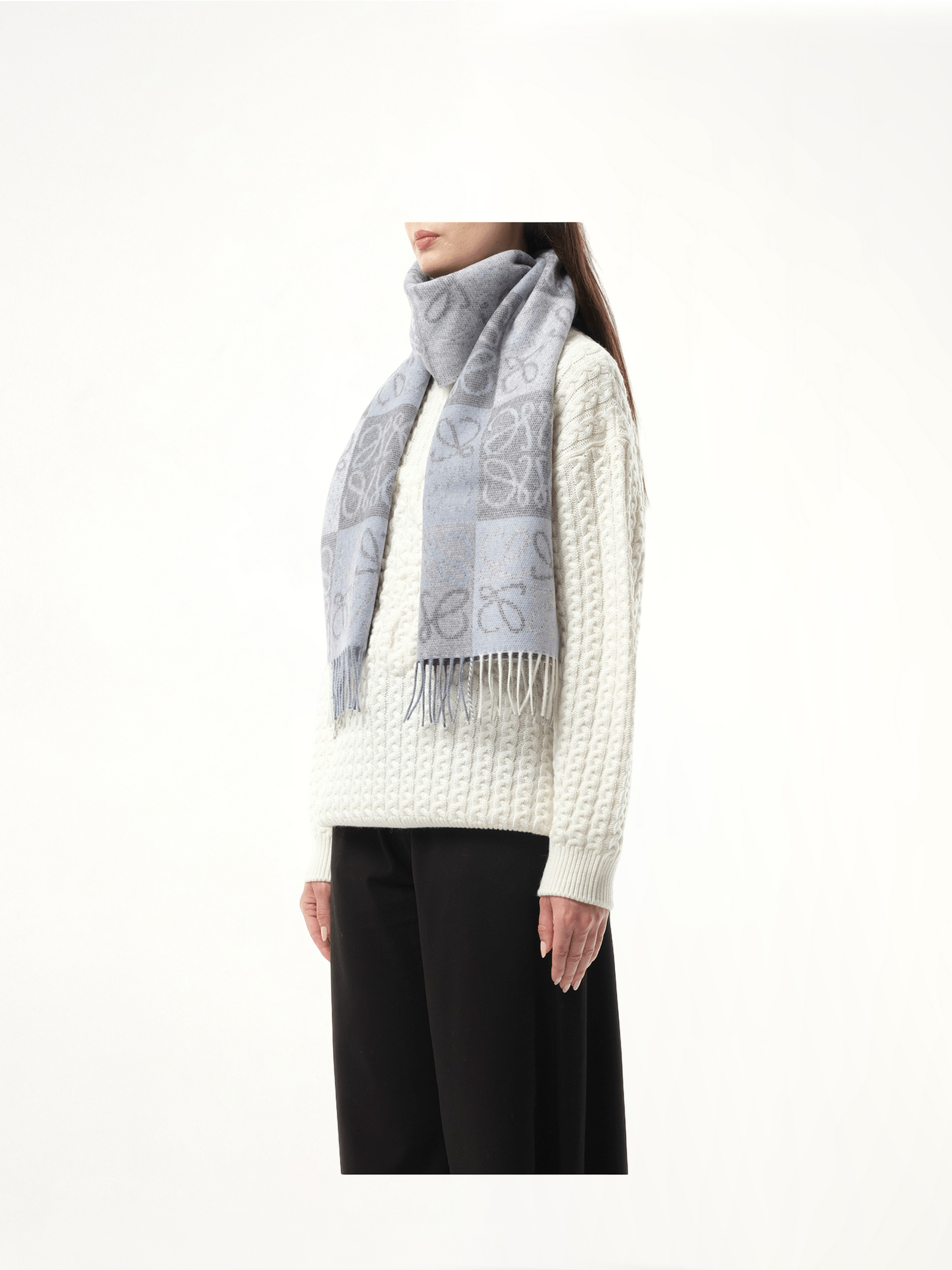 Anagram Wool Cashmere Scarf in Blue/White