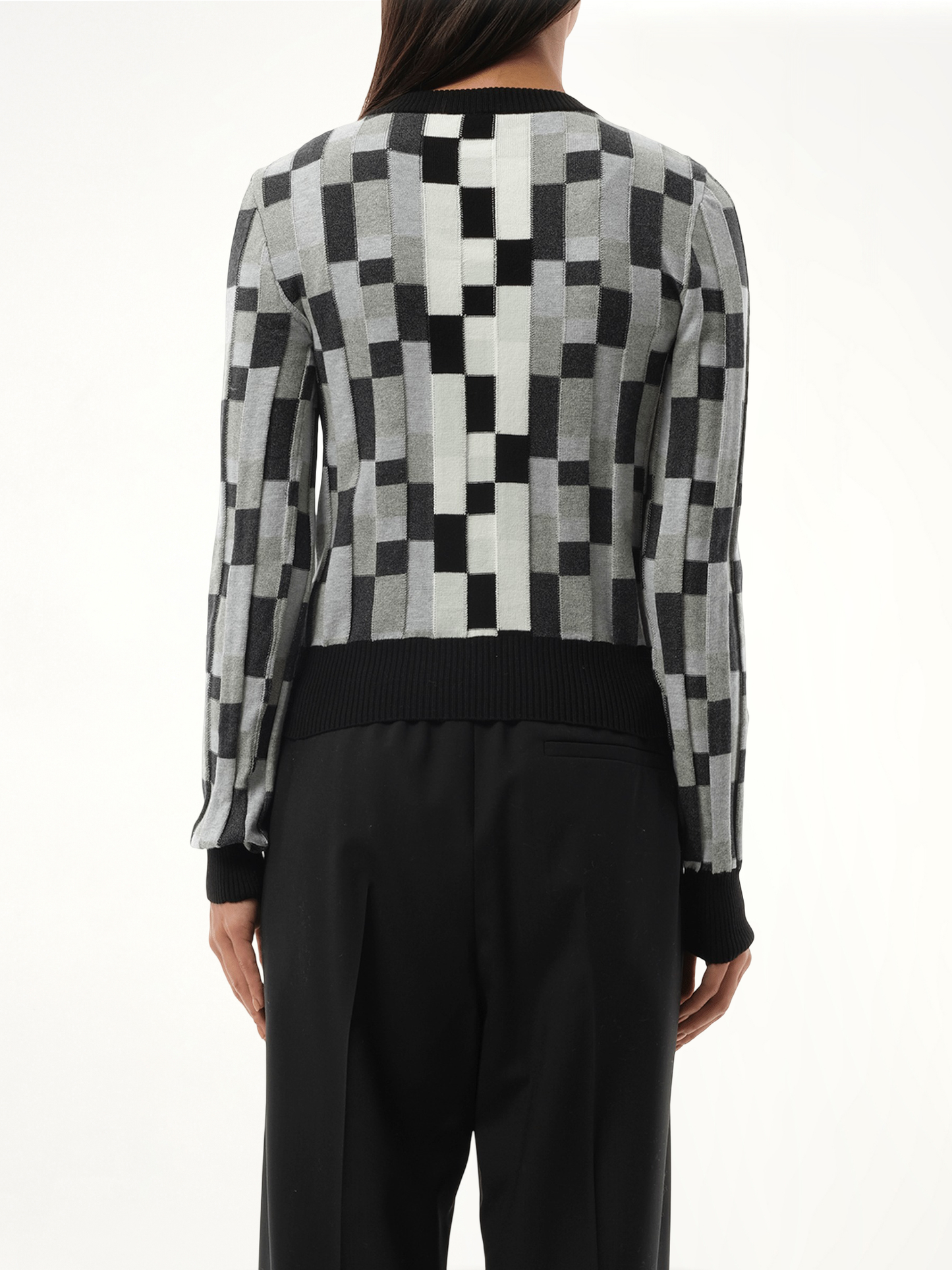 Intarsia Anagram Sweater in Grey/Light Grey