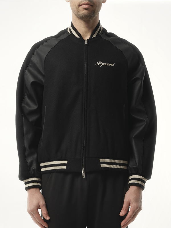 Raglan Varsity Jacket in Black