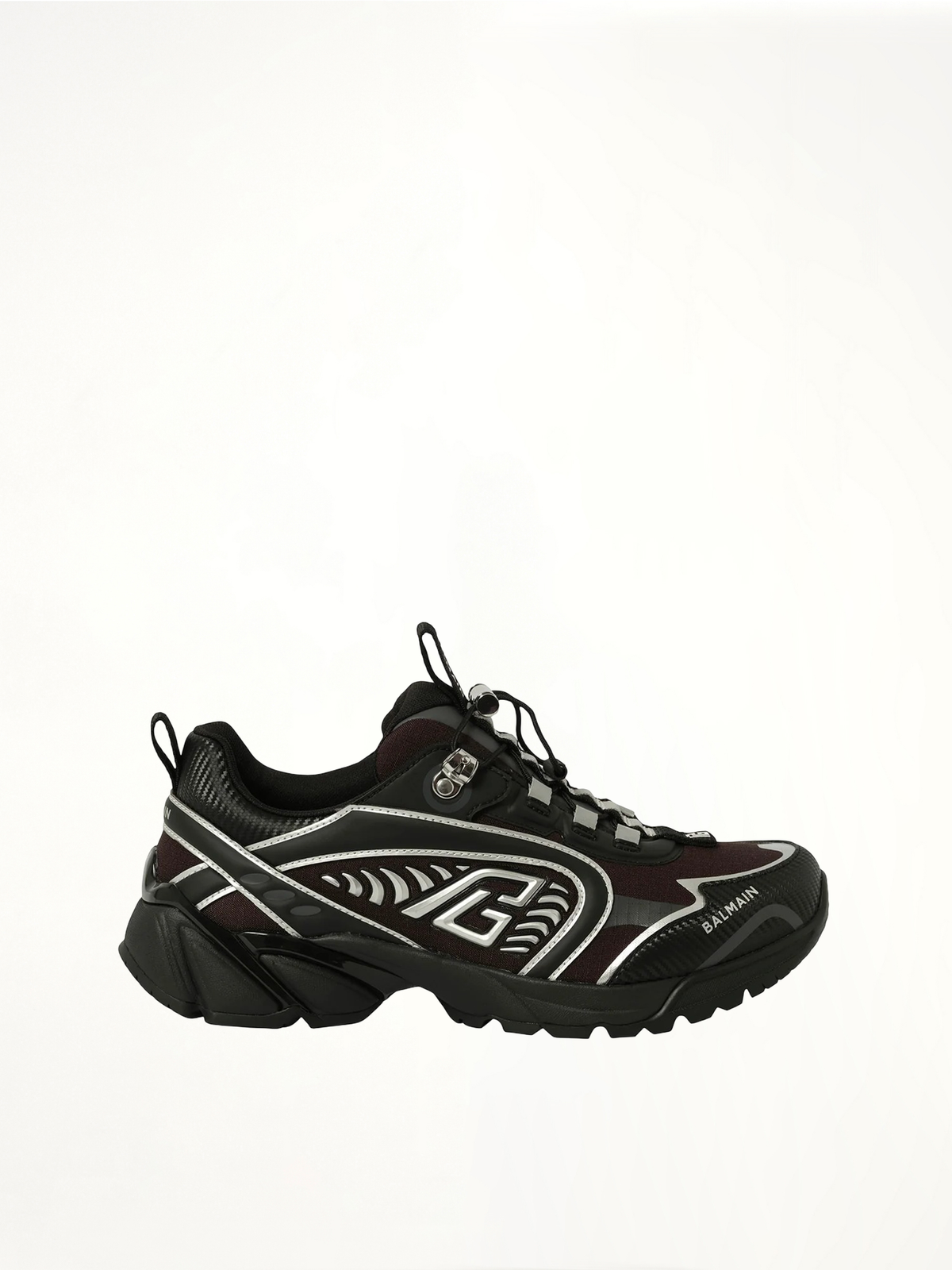 Cosmic Dust Sneaker in Black/Silver Side View | BALMAIN