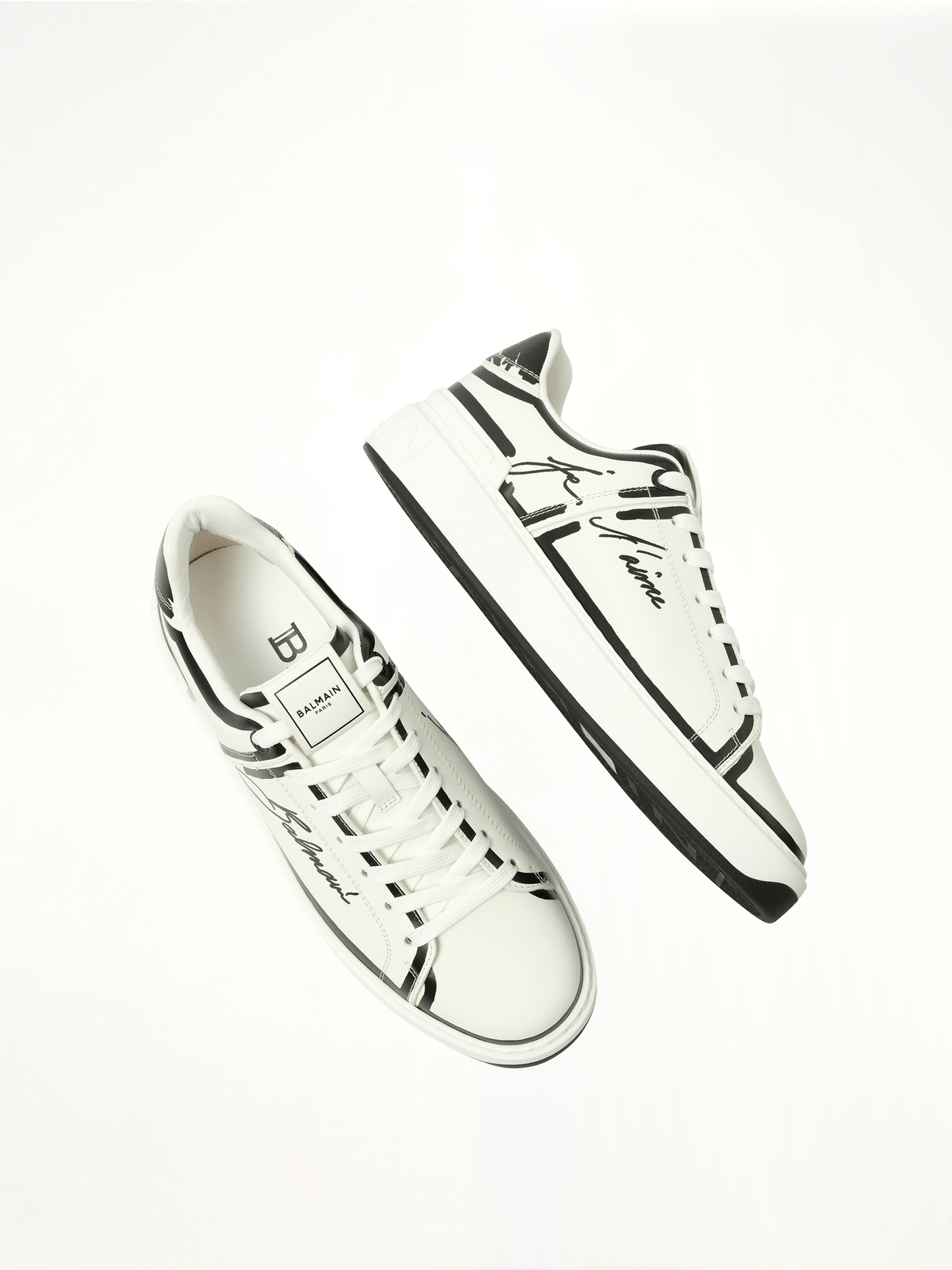 B-Court-Printed Balmain Sneaker in White/Black