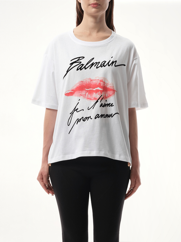 Balmain 白色/黑色/红色吻印花T恤