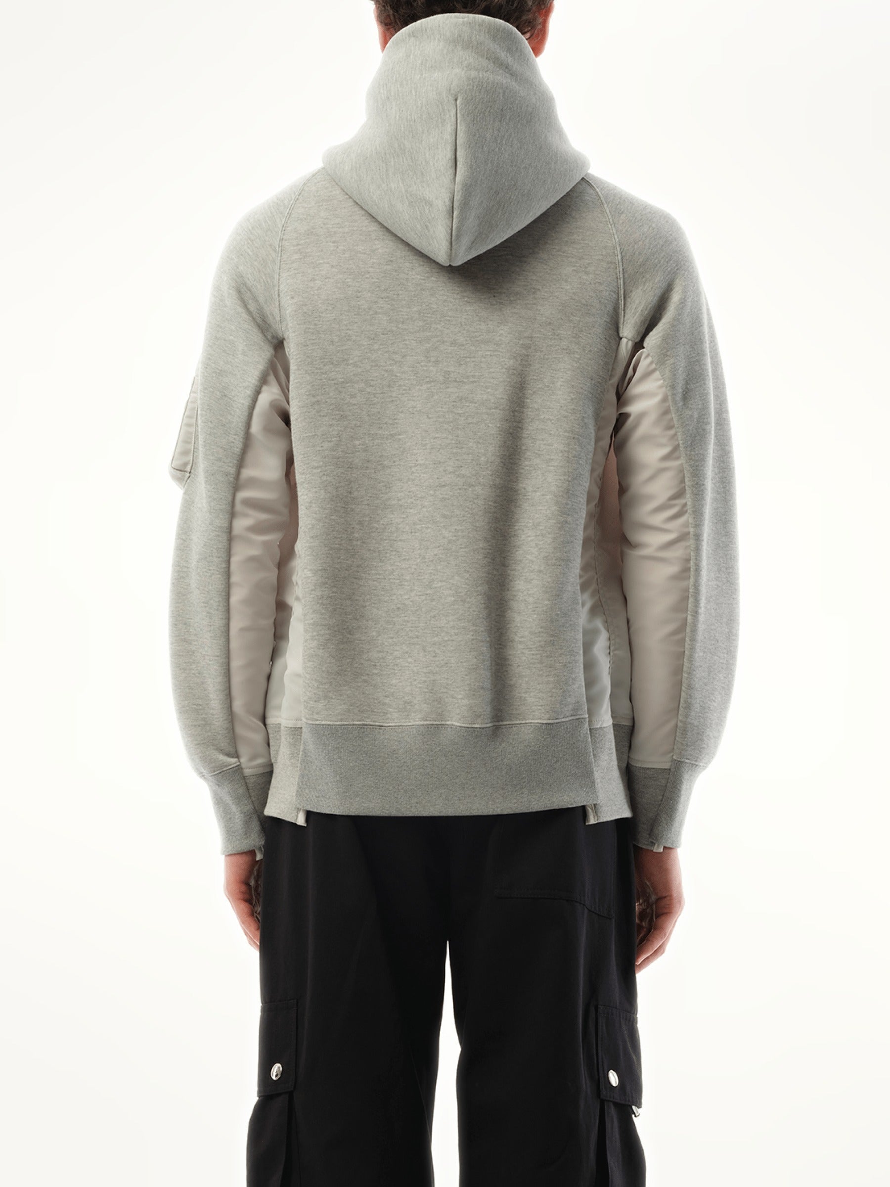 Sacai Sponge Sweat Nylon Twill Zip Hoodie in Light Gray