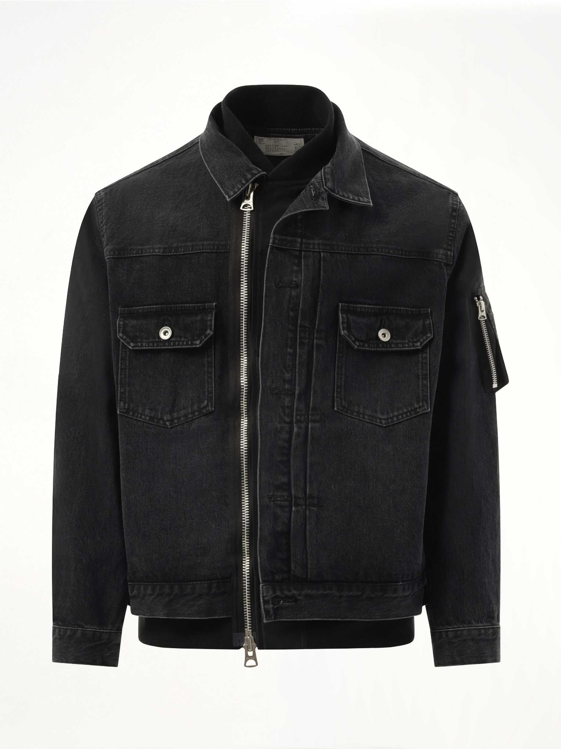 Denim Nylon Double Jacket in Black