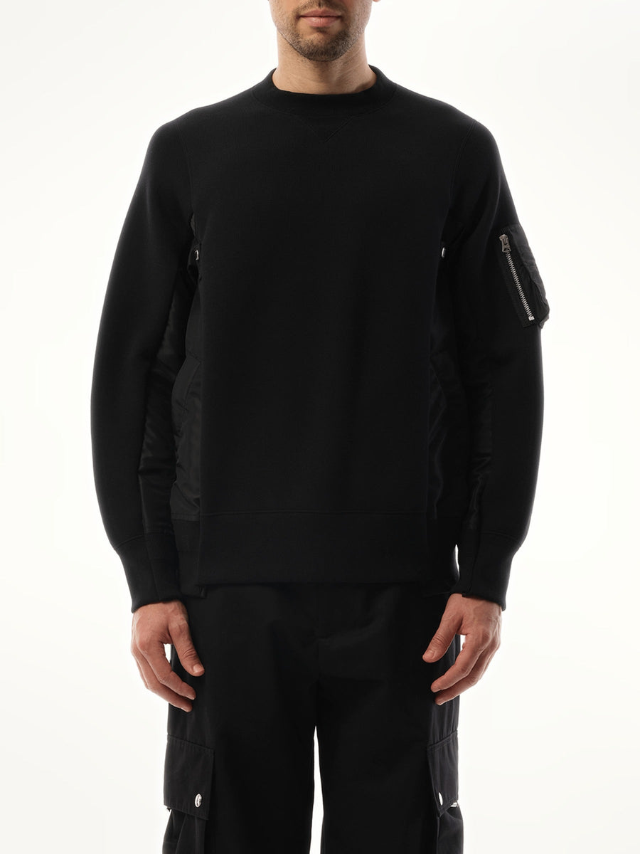 Sacai Sponge Sweat Nylon Twill Sweatshirt in Black