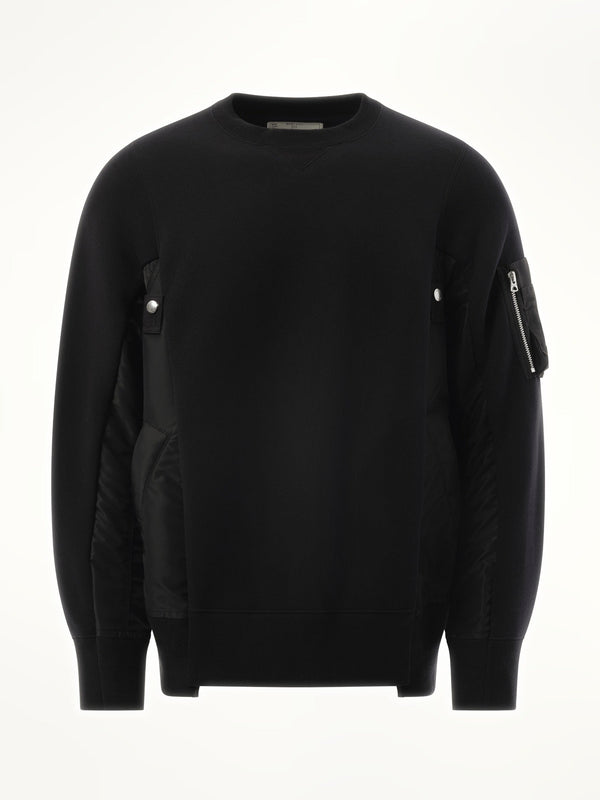 Sacai Sponge Sweat Nylon Twill Sweatshirt in Black