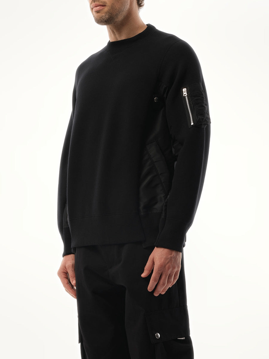 Sacai Sponge Sweat Nylon Twill Sweatshirt in Black
