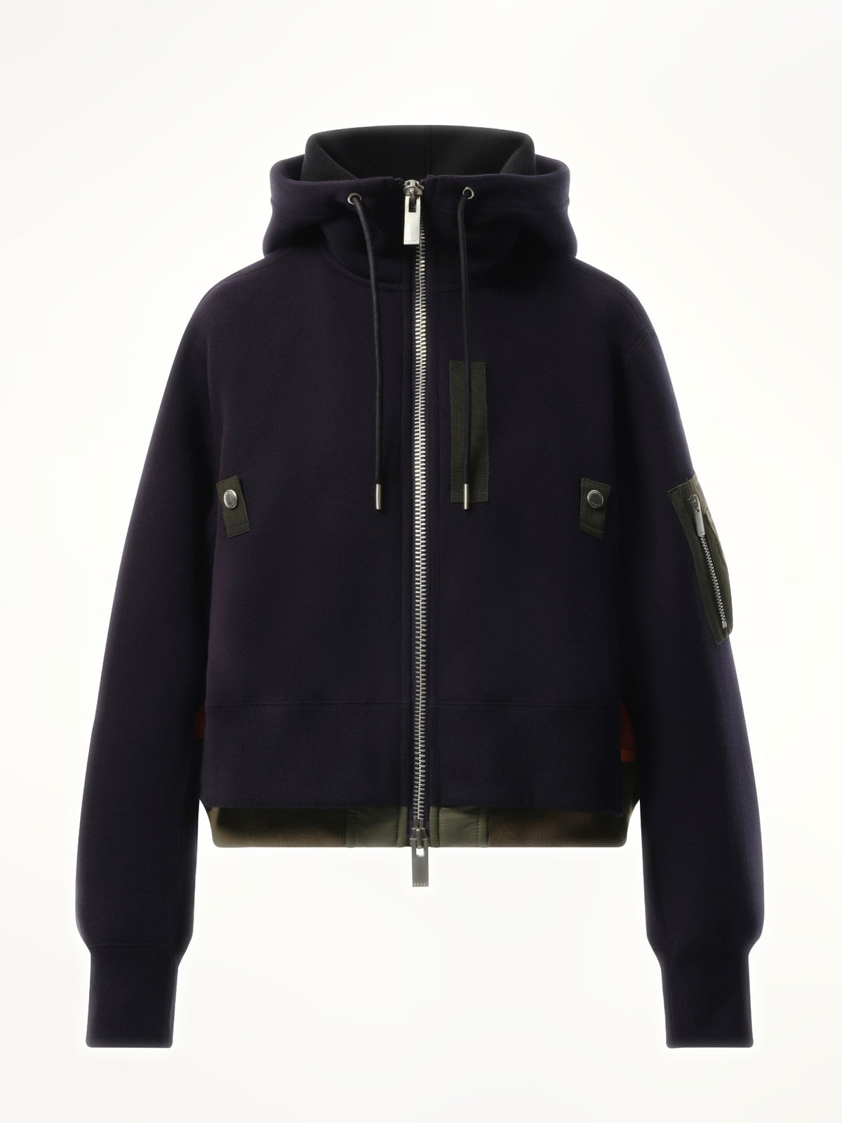 Sacai Sponge Sweat x Nylon Twill Zip Hoodie in Navy/Khaki