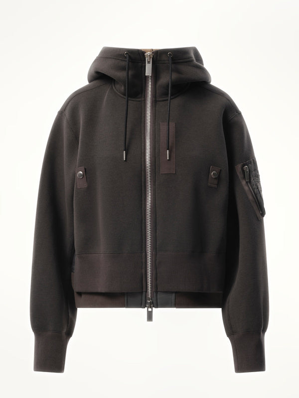 Sacai Sponge Sweat x Nylon Twill Zip Hoodie in Charcoal Gray