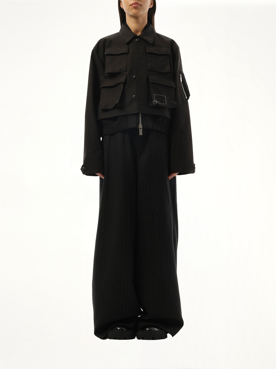 WTAPS Cotton Back Satin x Nylon Twill Jacket in Black