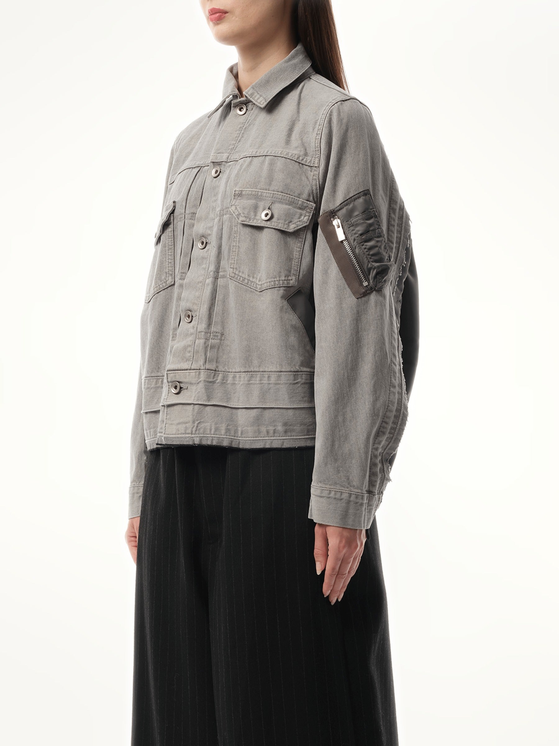 Sacai Denim x Nylon Twill Jacket in Gray