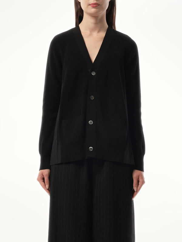 Sacai Cotton Knit x Cotton Poplin Cardigan in Black