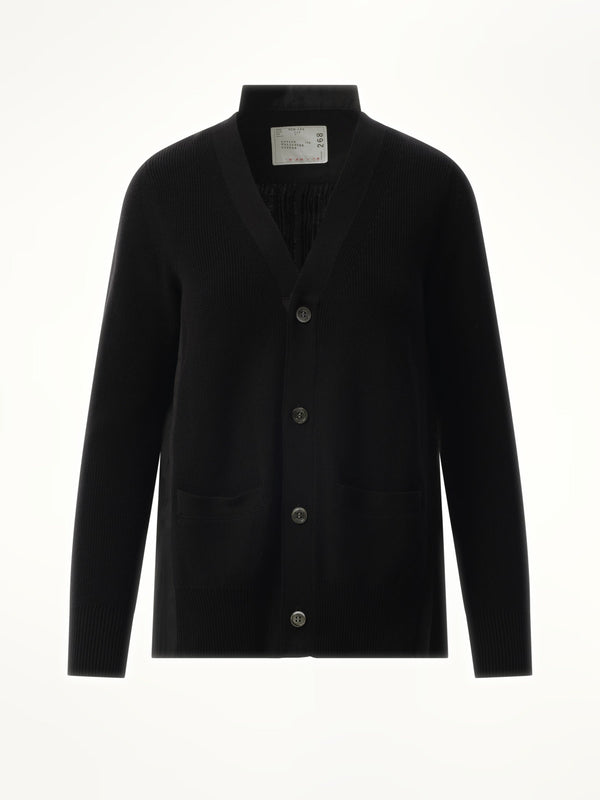 Sacai Cotton Knit x Cotton Poplin Cardigan in Black