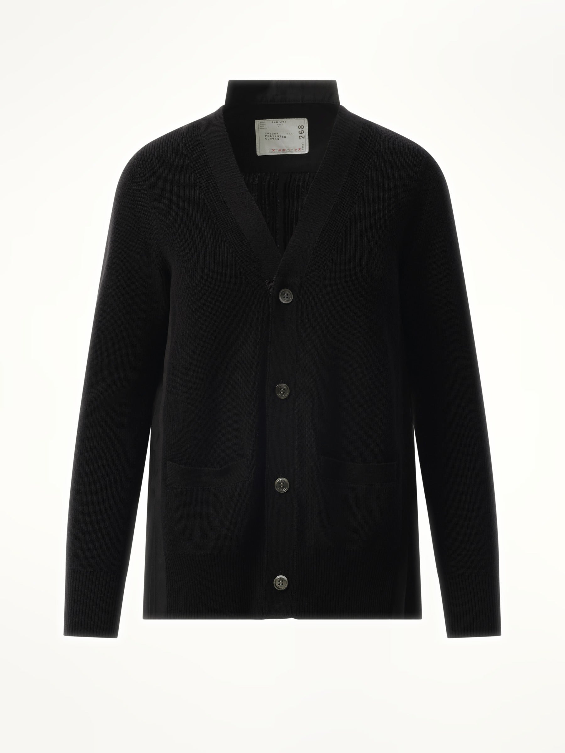 Sacai Cotton Knit x Cotton Poplin Cardigan in Black