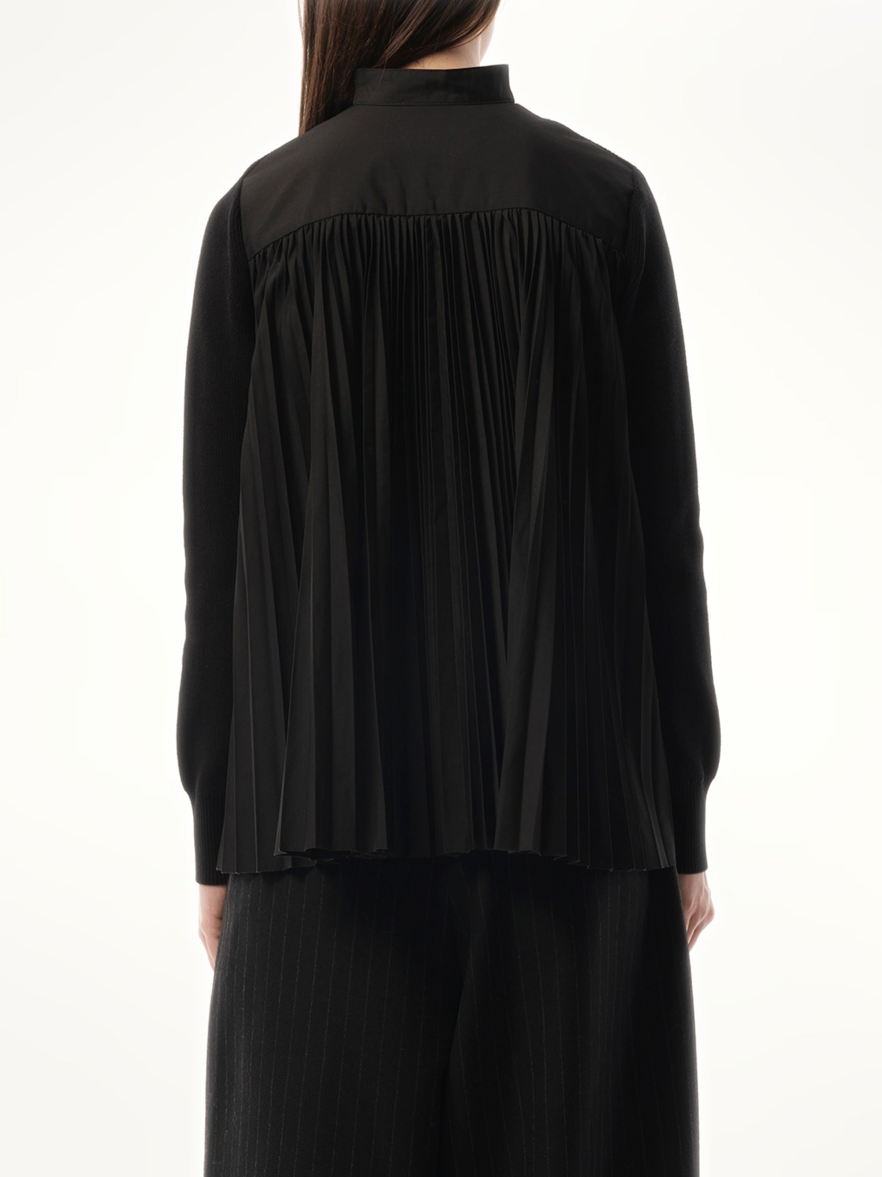 Sacai Cotton Knit x Cotton Poplin Cardigan in Black
