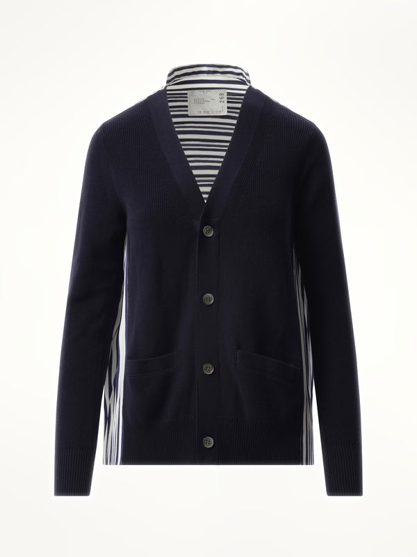 Sacai Cotton Knit x Cotton Poplin Cardigan in Navy