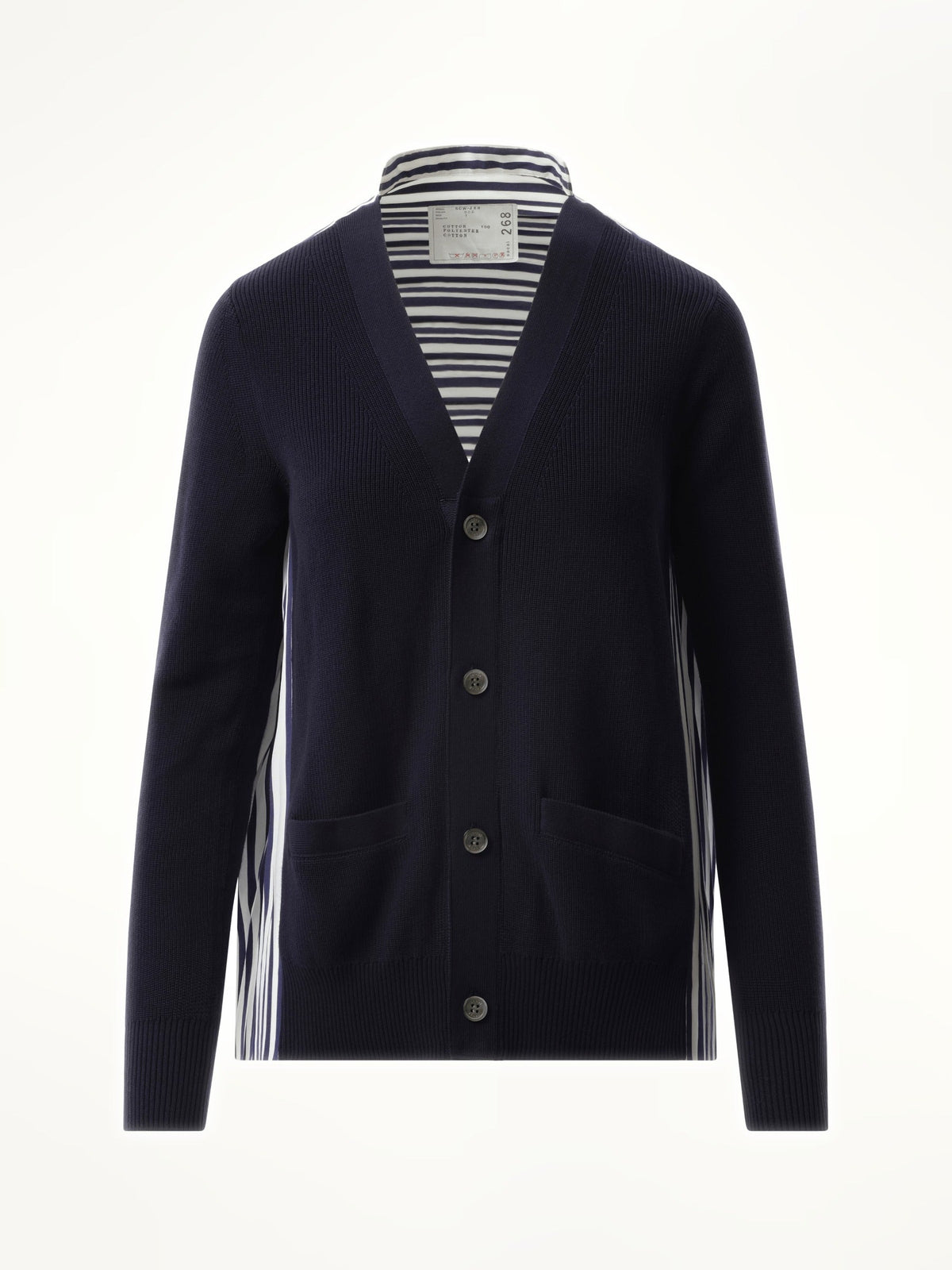 Sacai Cotton Knit x Cotton Poplin Cardigan in Navy