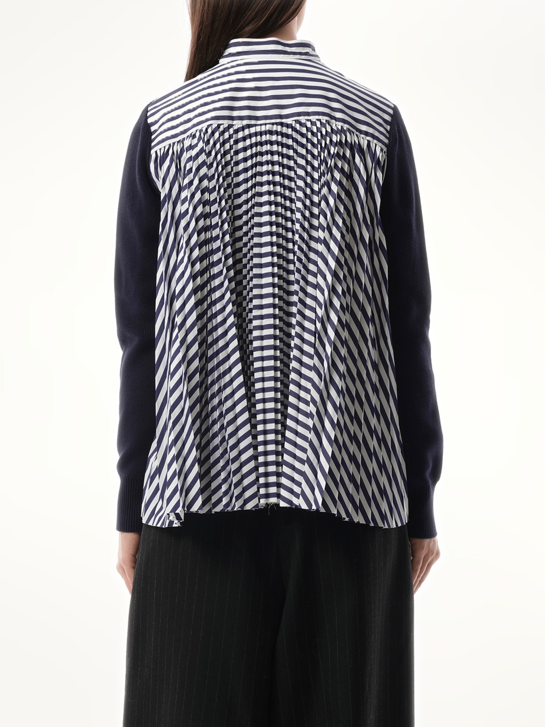 Sacai Cotton Knit x Cotton Poplin Cardigan in Navy