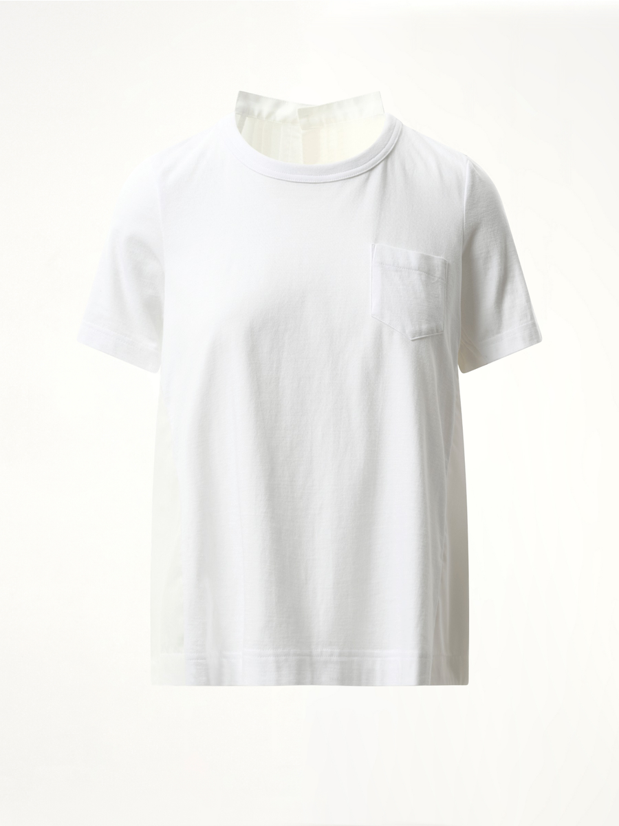 Cotton Poplin x Cotton Jersey T-Shirt in White/Off White