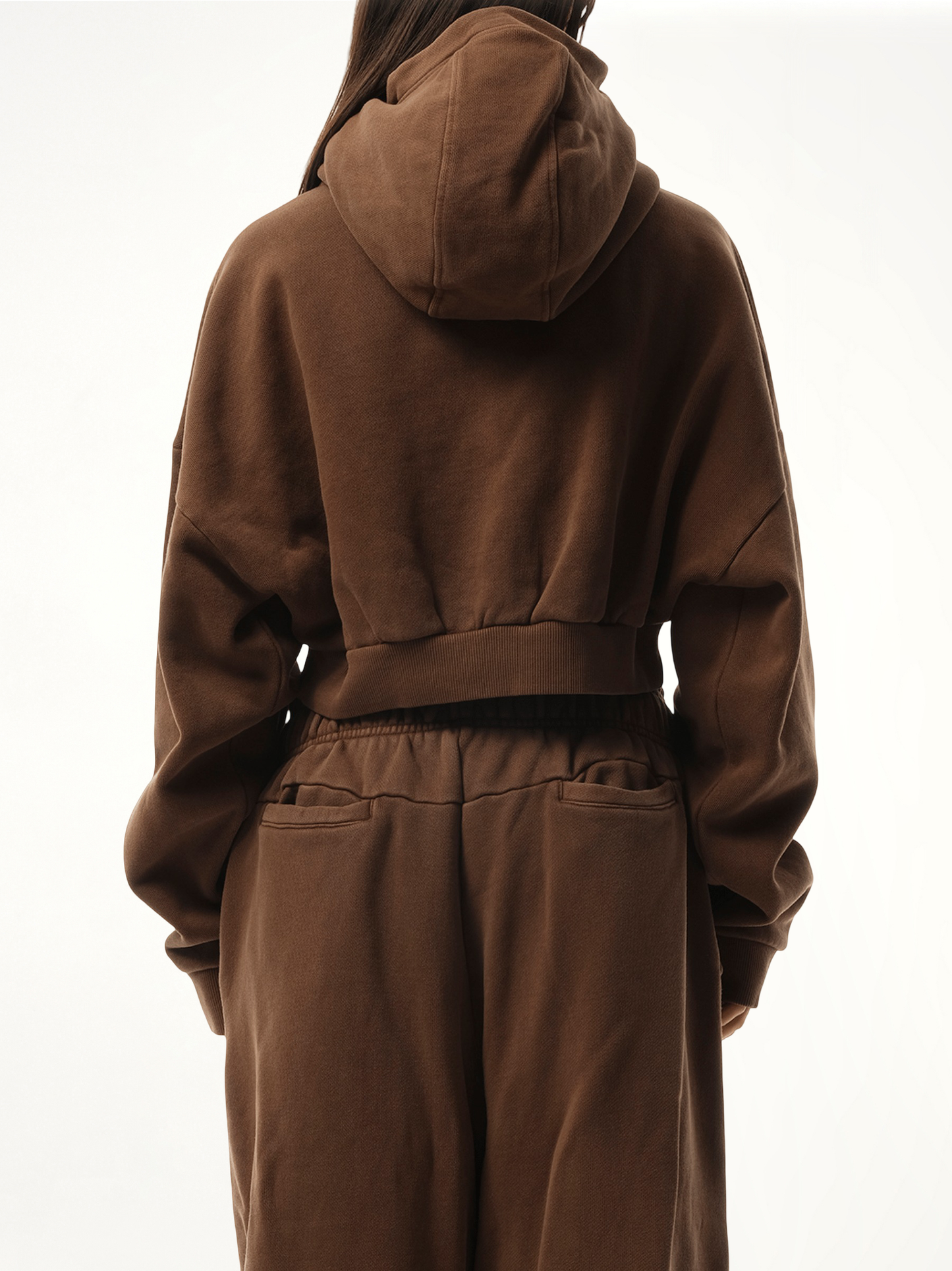 Cropped Full Zip Hoodie in Brunette