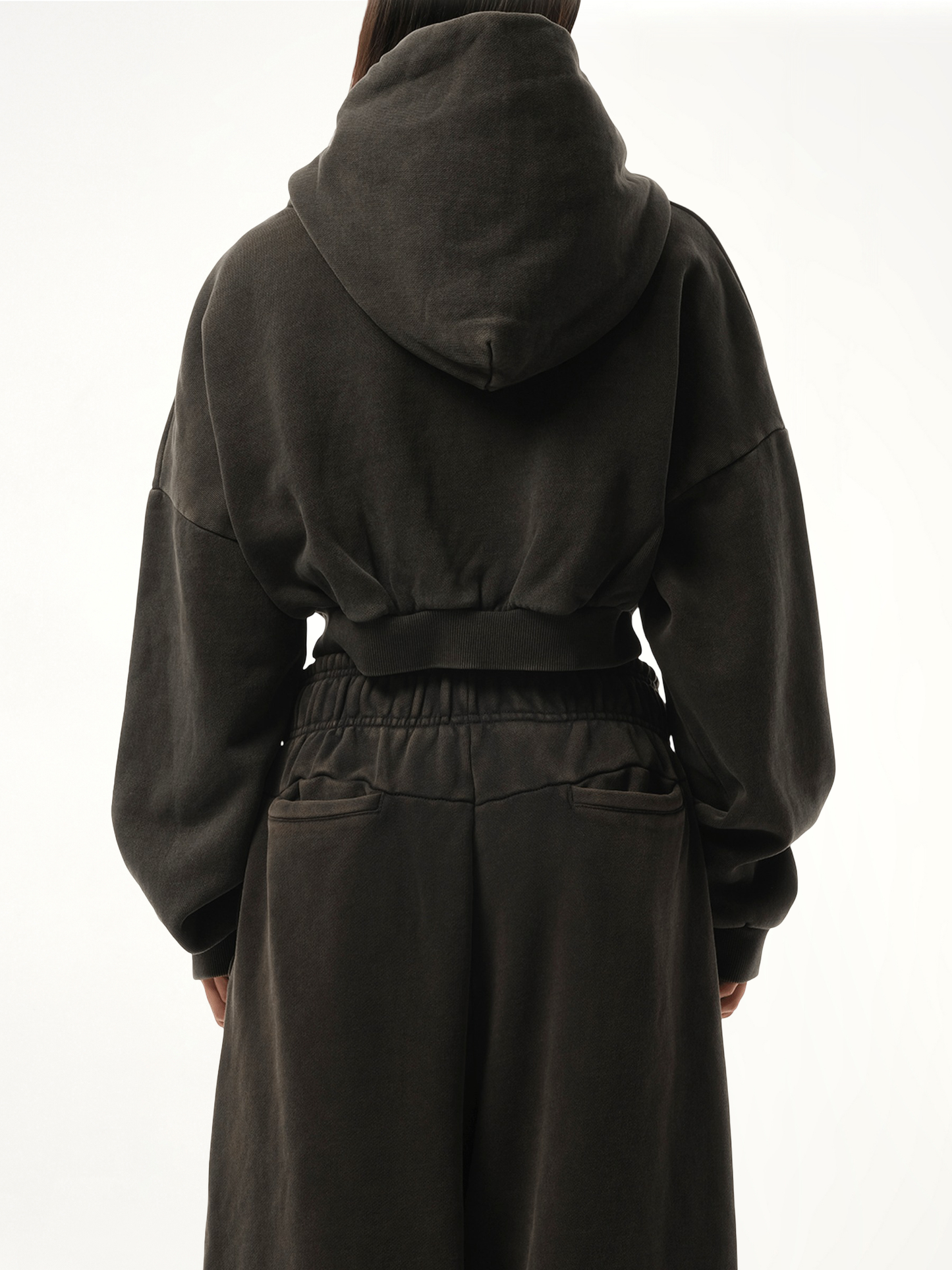 Cropped Heavy Hood in Washed Black