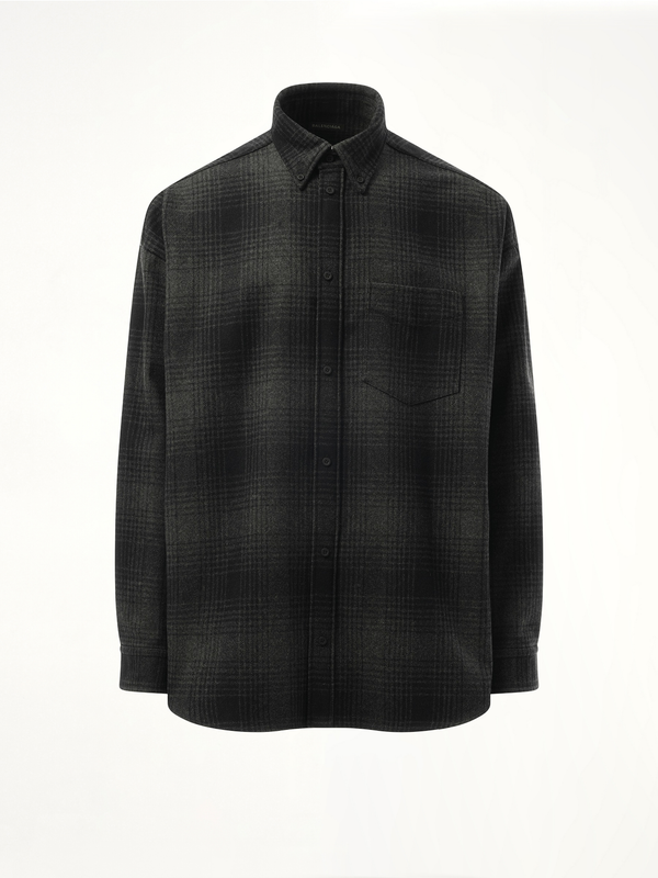 Oversized Wool Check Shirt in Grey/Black