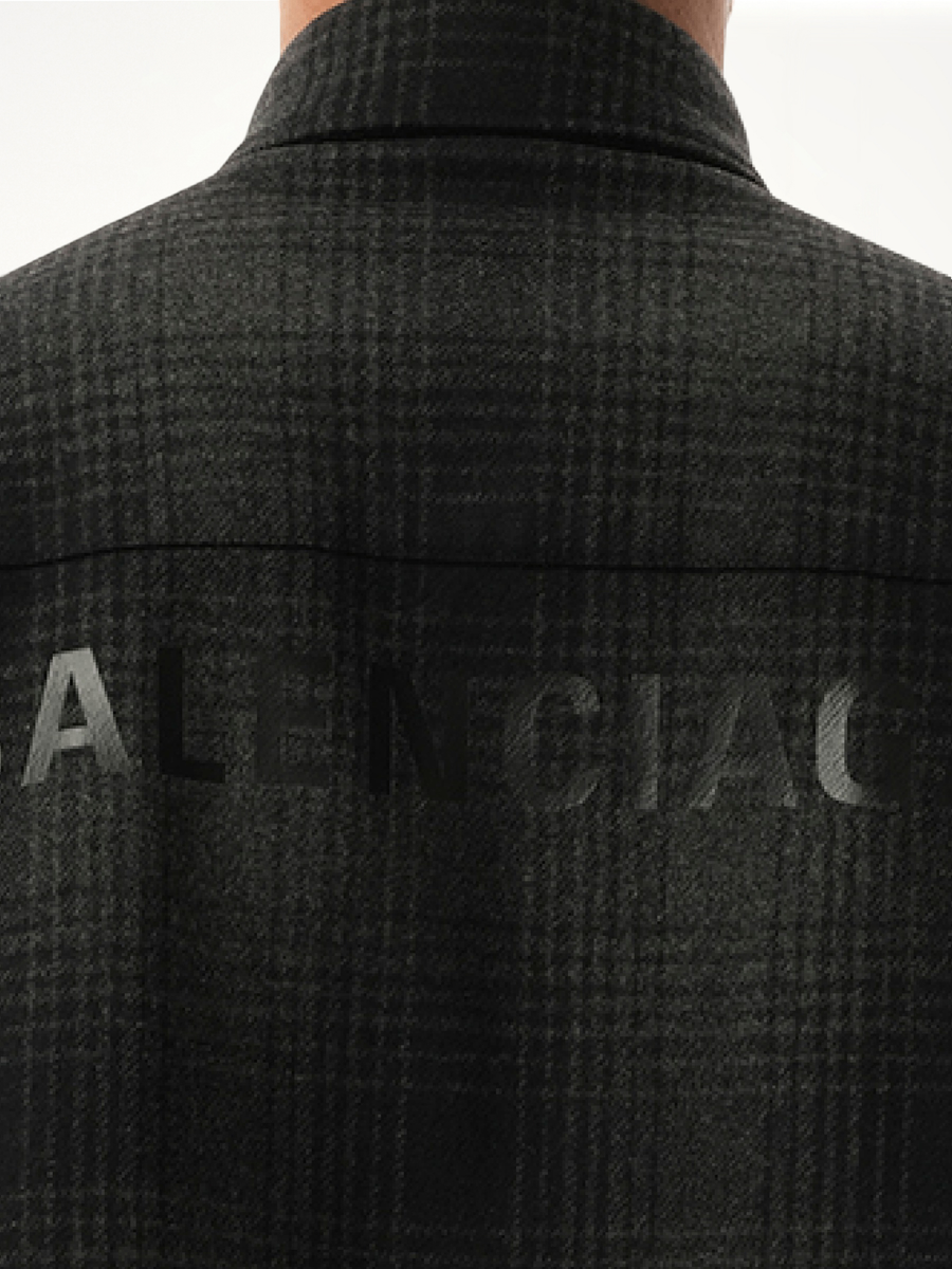 Oversized Wool Check Shirt in Grey/Black