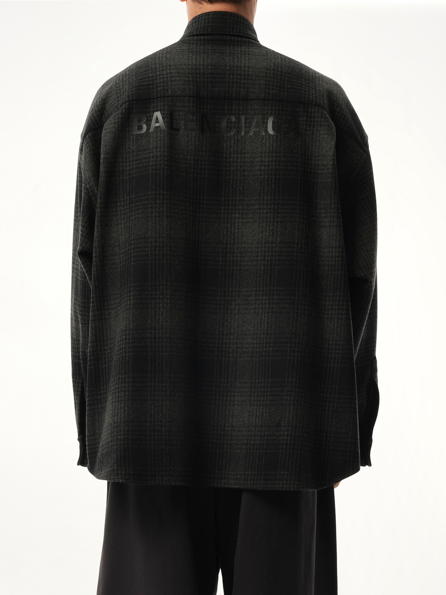 Oversized Wool Check Shirt in Grey/Black