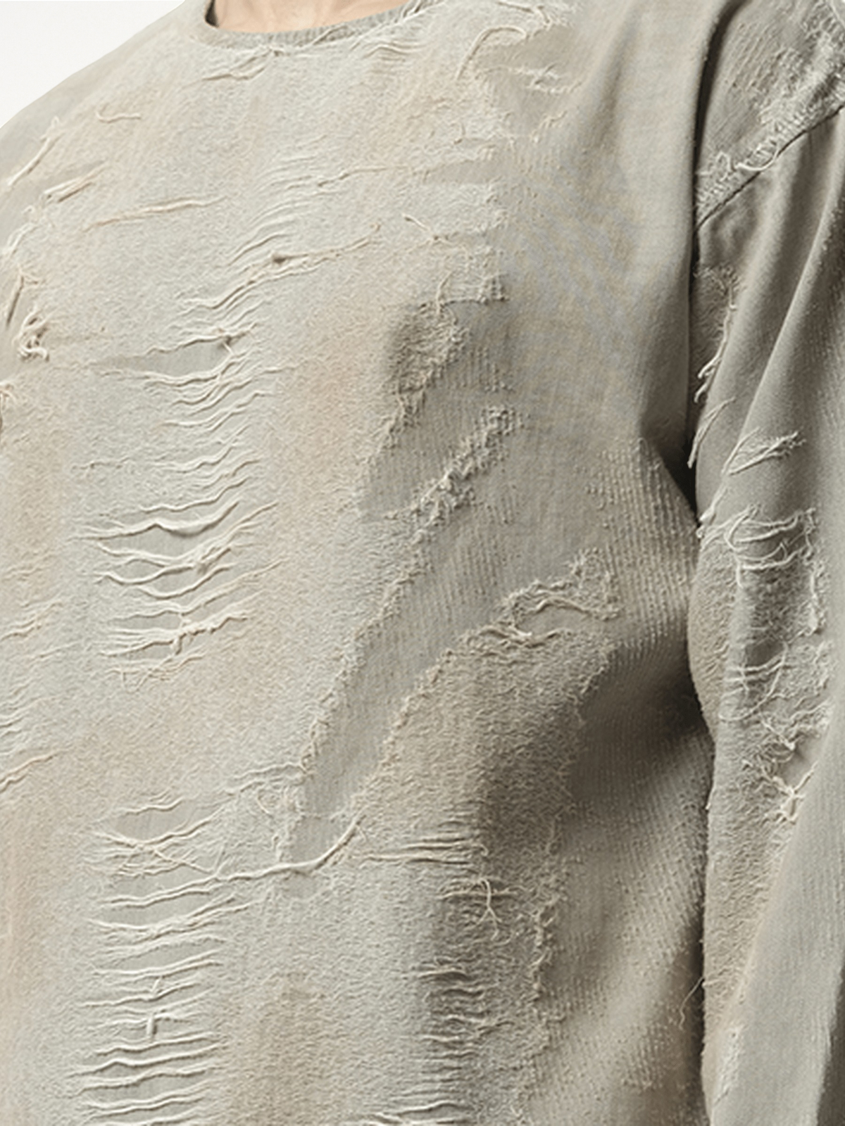 Distressed Effect Denim Sweater in Light Grey