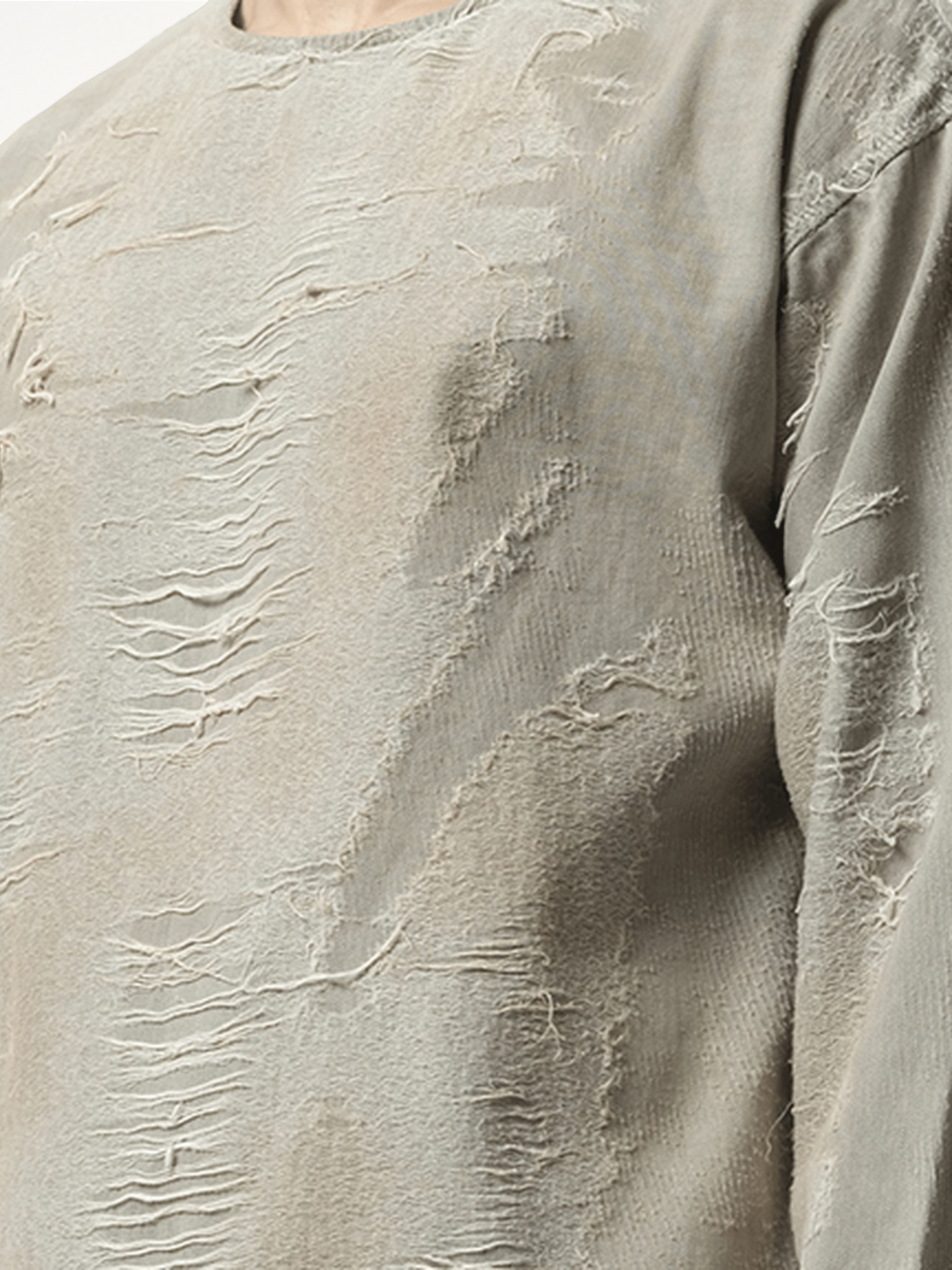 Distressed Effect Denim Sweater in Light Grey