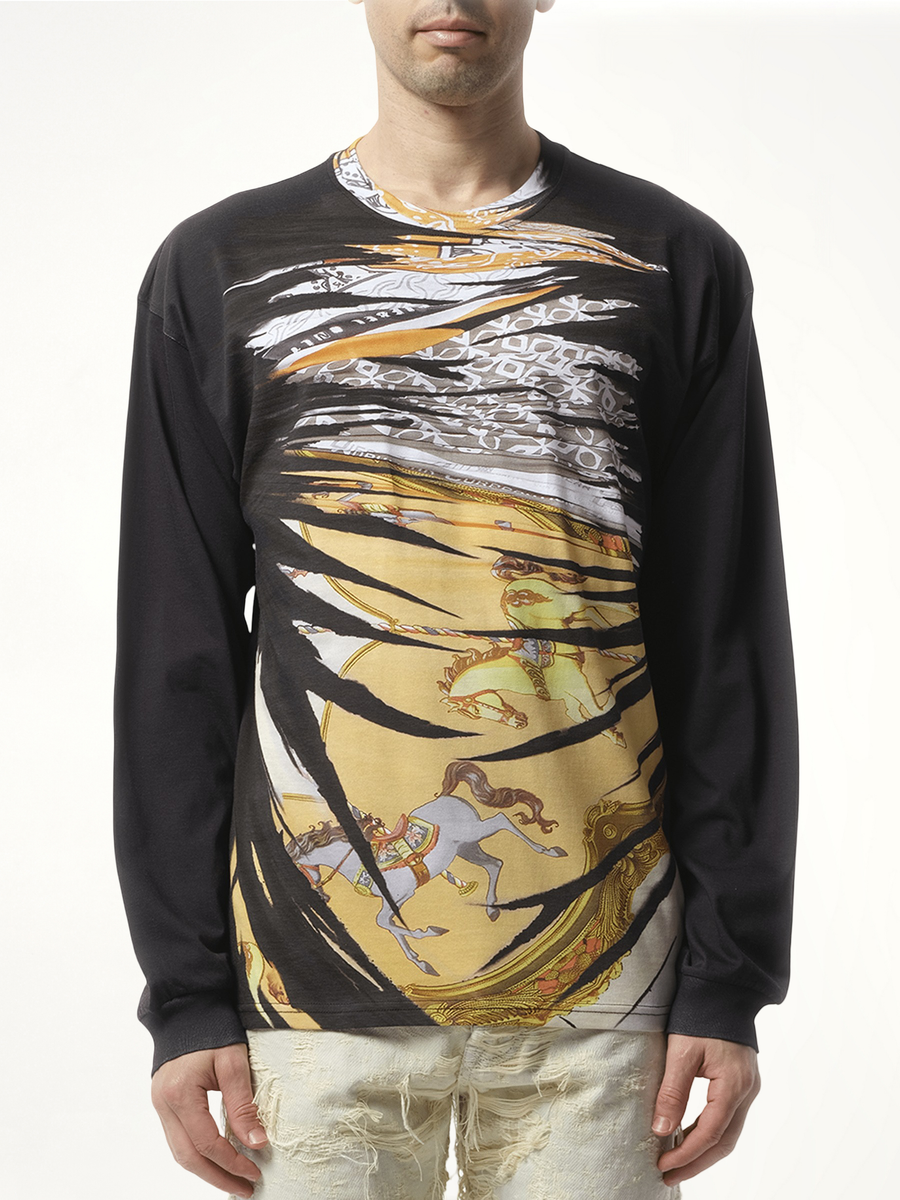 Collage Print Long Sleeve T-Shirt in Multicolour