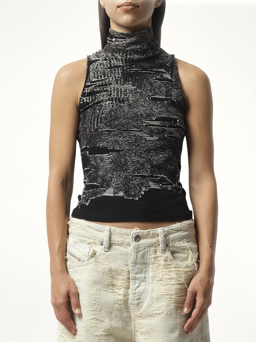 Distressed Halterneck Top in Black
