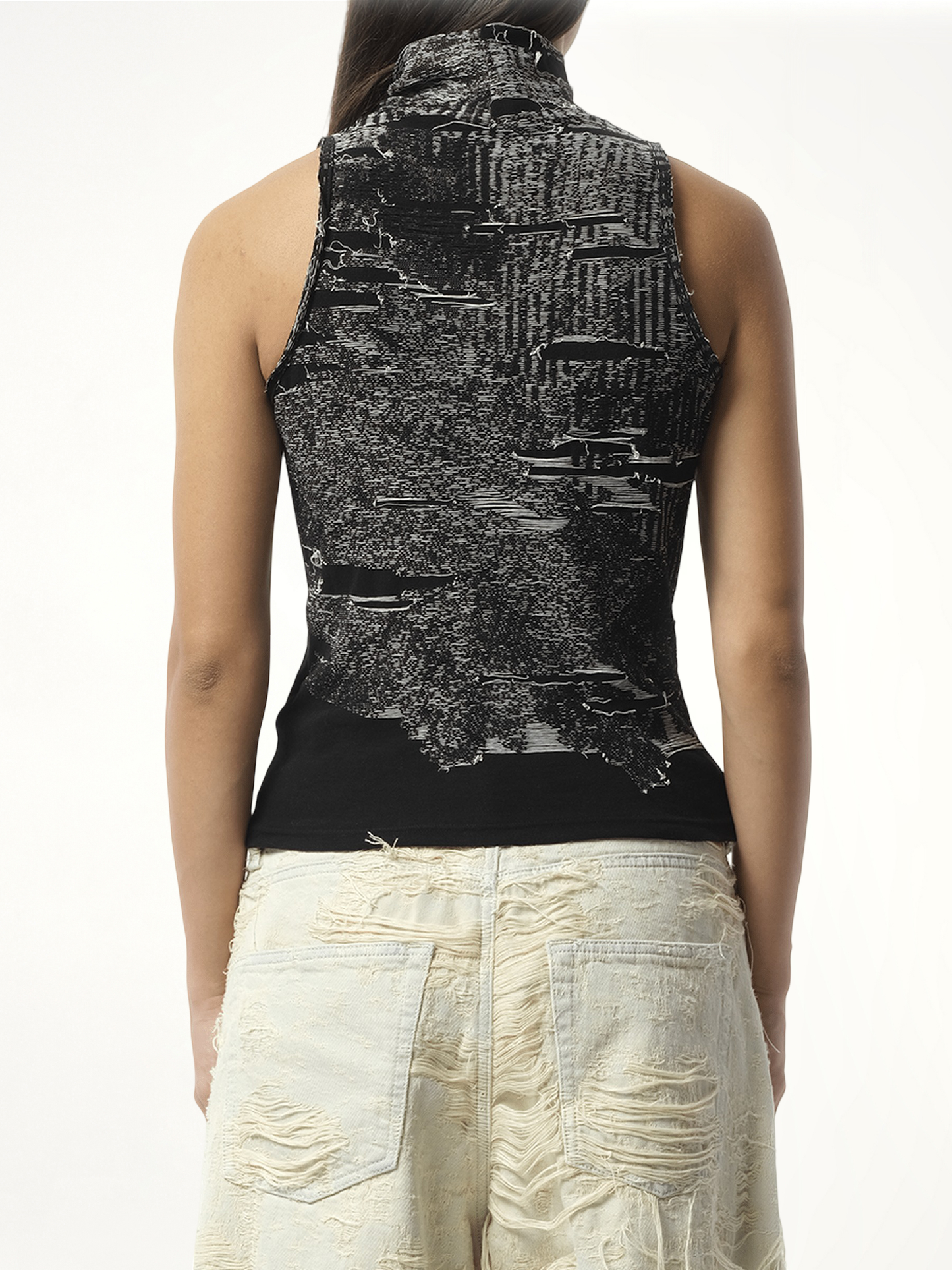 Distressed Halterneck Top in Black