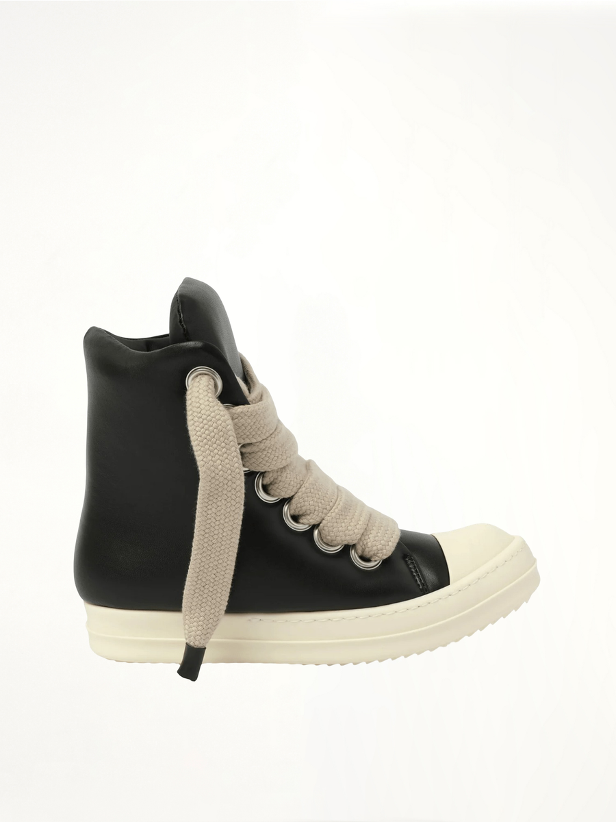 Padded Jumbolaced Sneaker in Black/Milk/Milk Side View | RICK OWENS