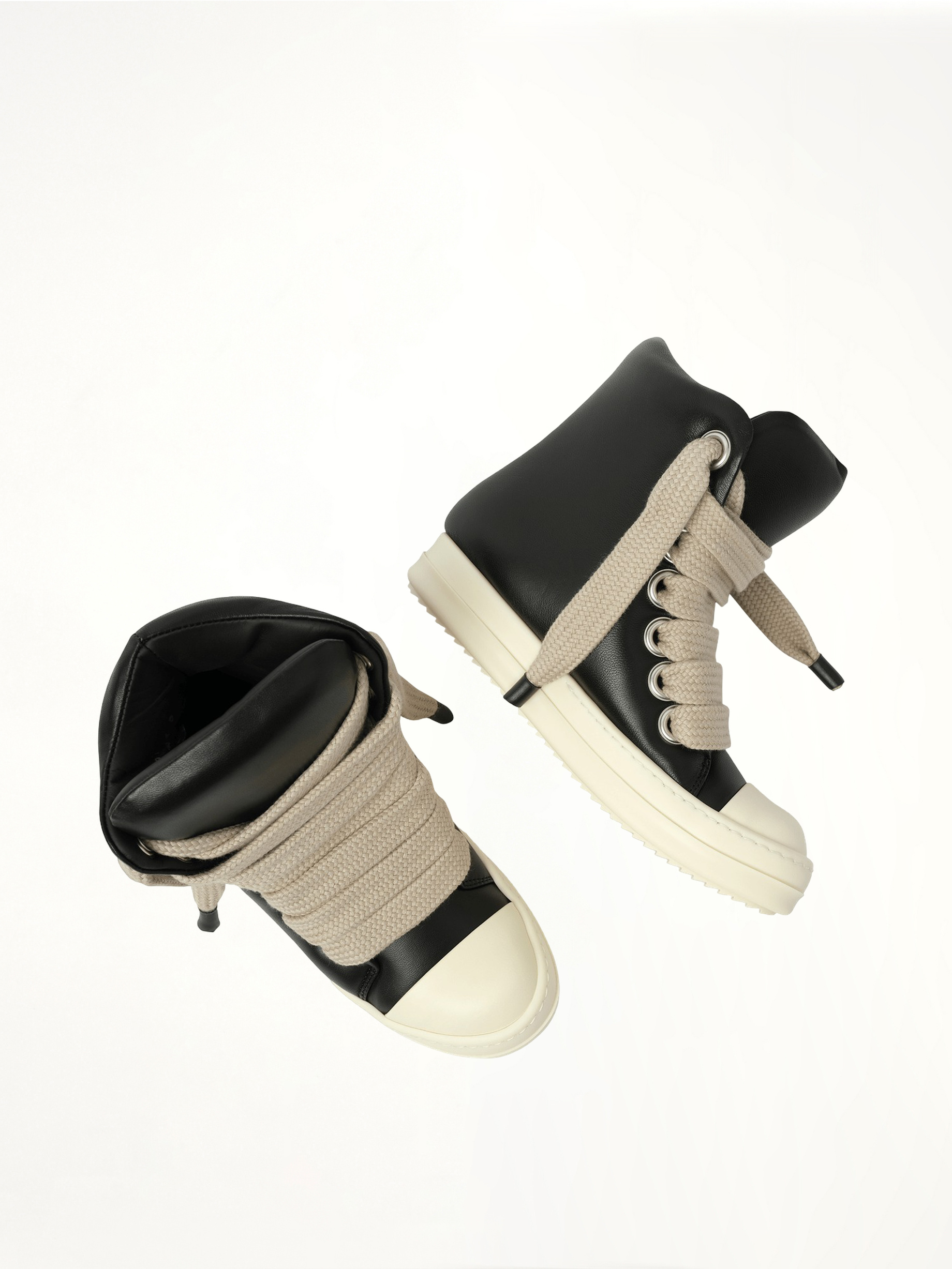 Padded Jumbolaced Sneaker in Black/Milk/Milk Top View | RICK OWENS