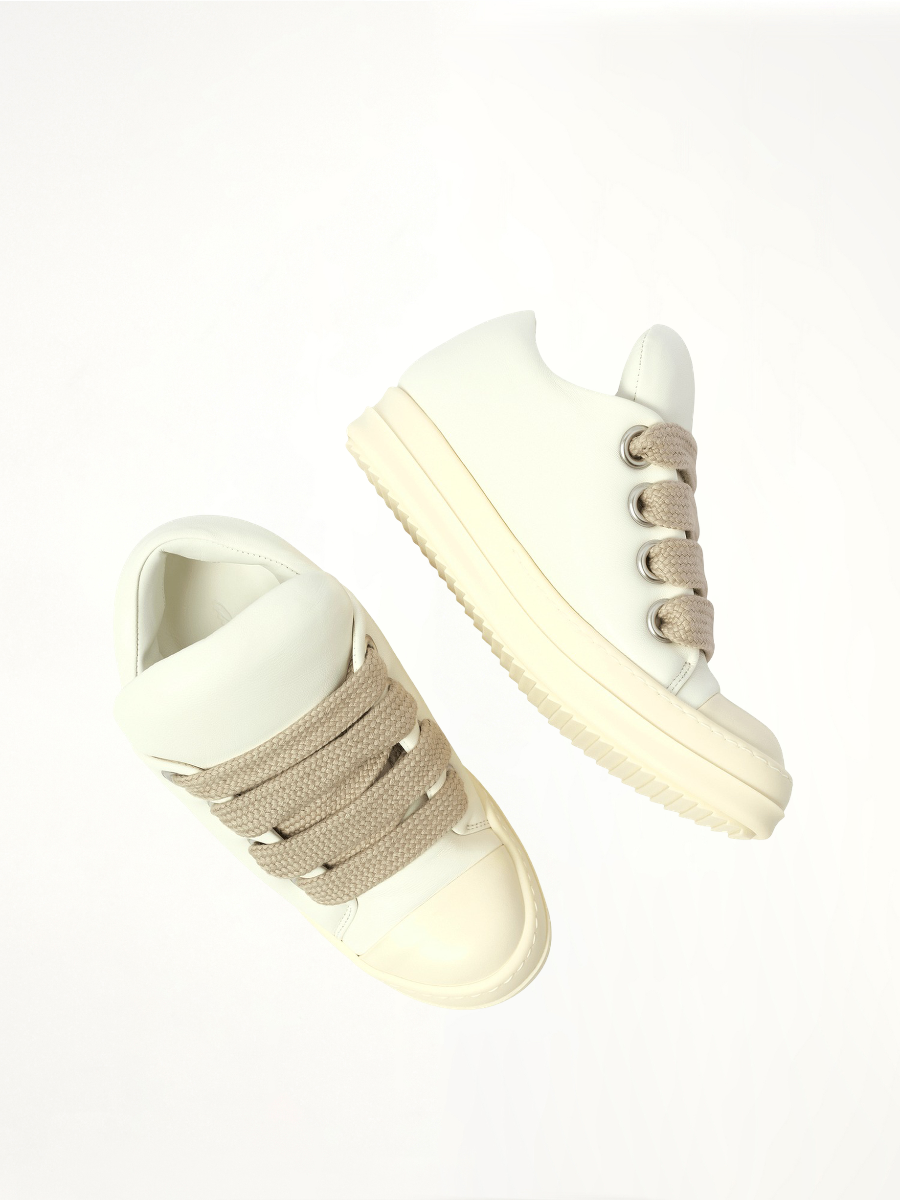 Padded Jumbolace Low Sneaks in Milk/Milk/Milk Top View | RICK OWENS