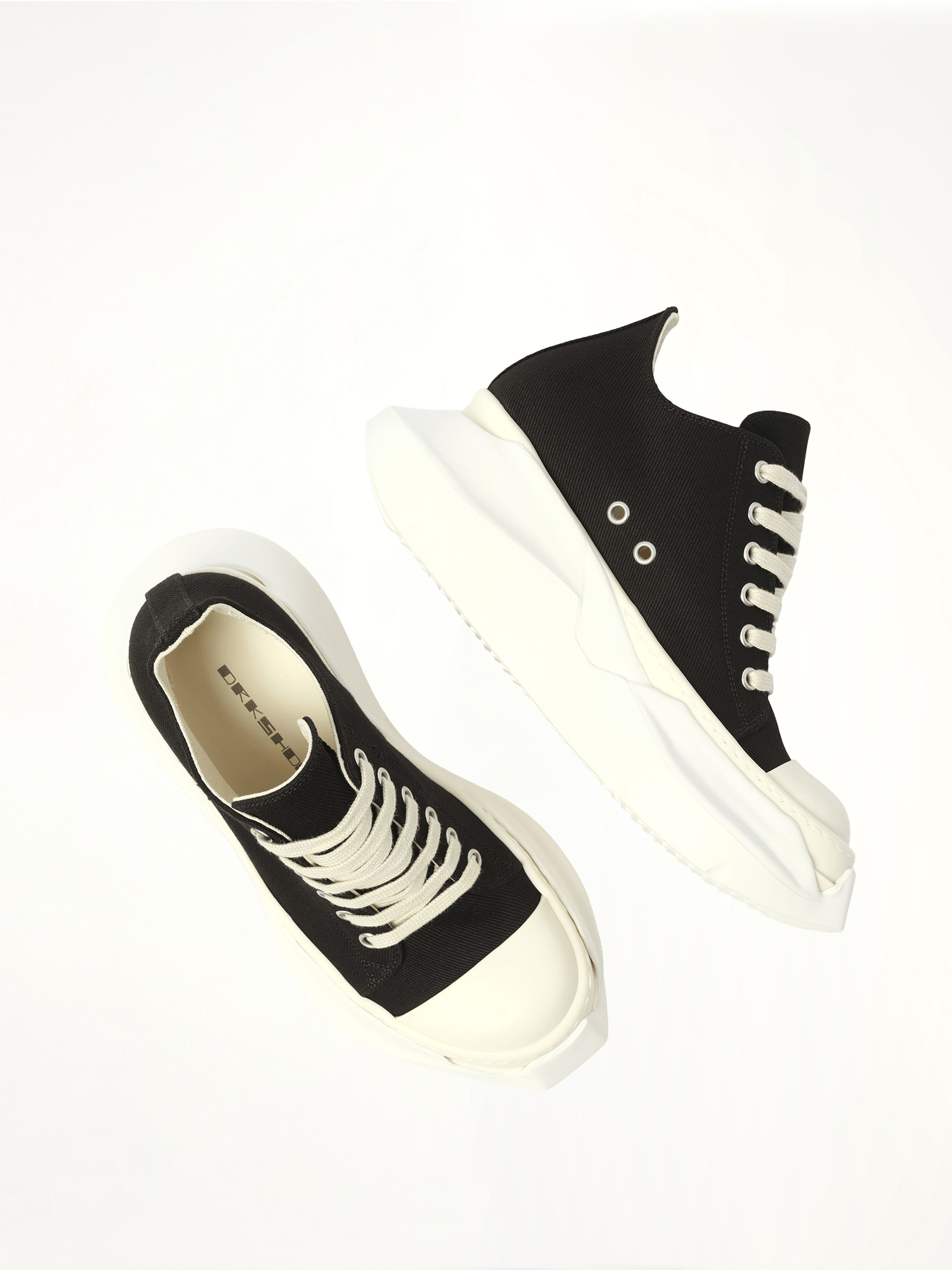 Abstract Low Sneaks in Black/Milk Top View | RICK OWENS DRKSHDW