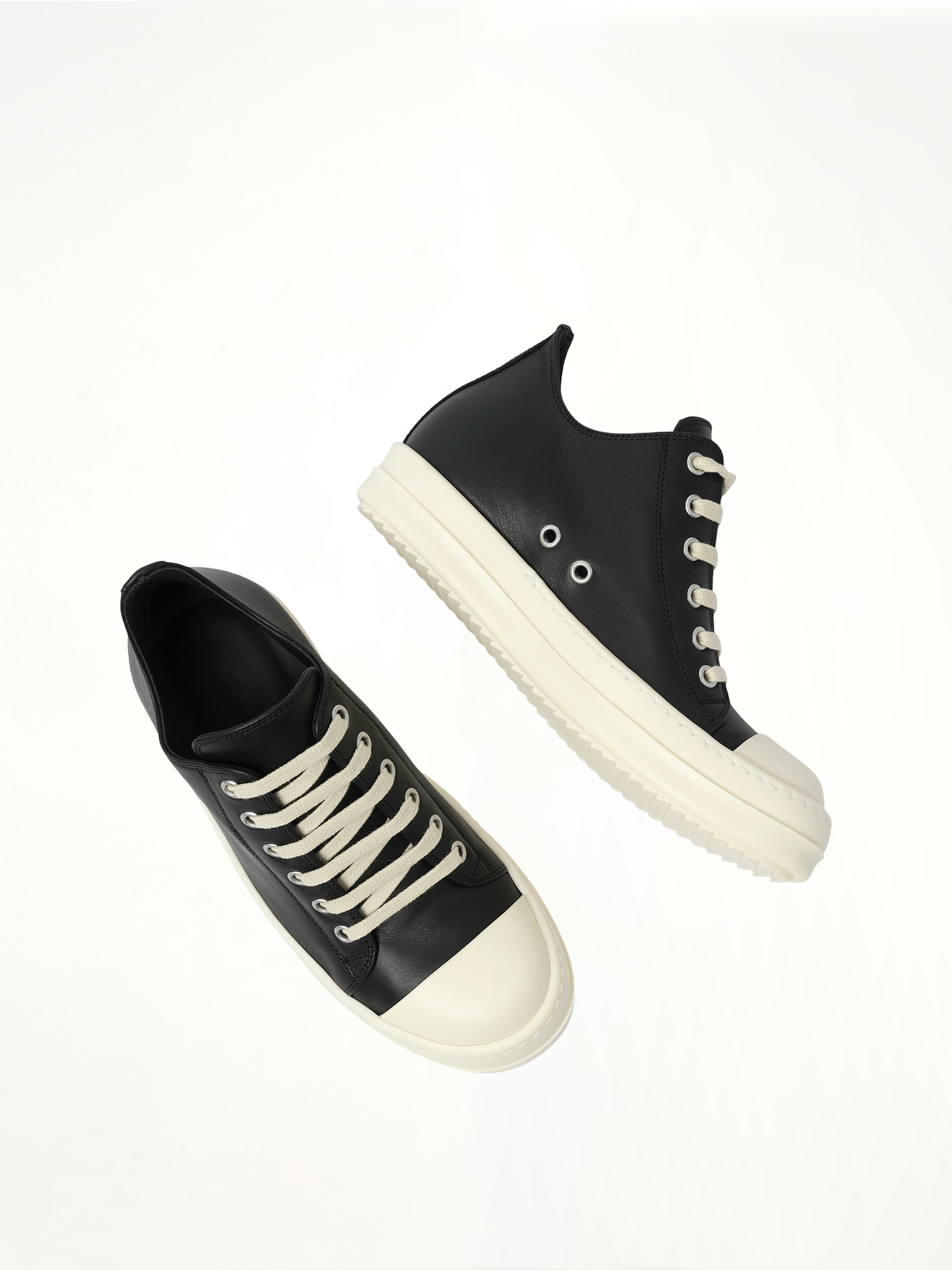 Low Sneaks in Black Top View | RICK OWENS