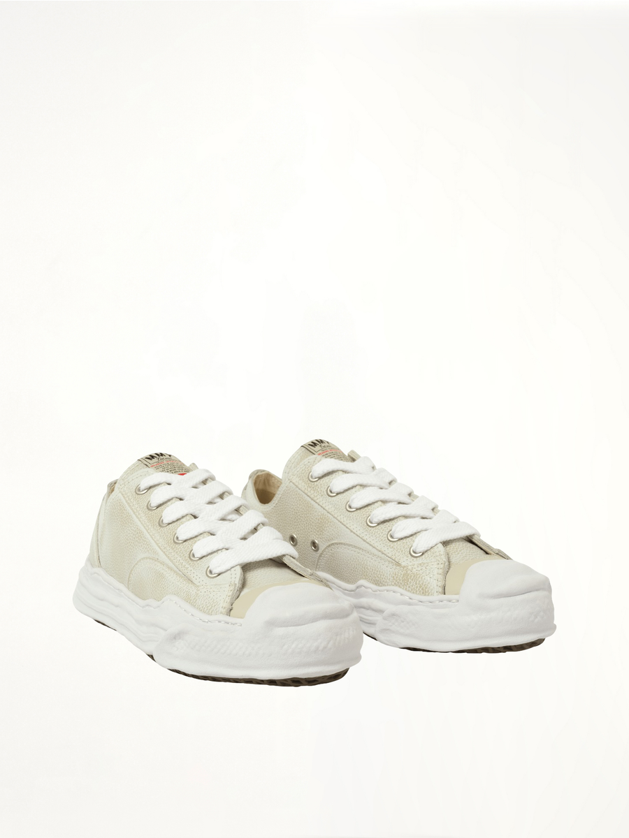 Hank OG Shrink Leahter Sneaker in White Front View | MAISON MIHARA YASUHIRO